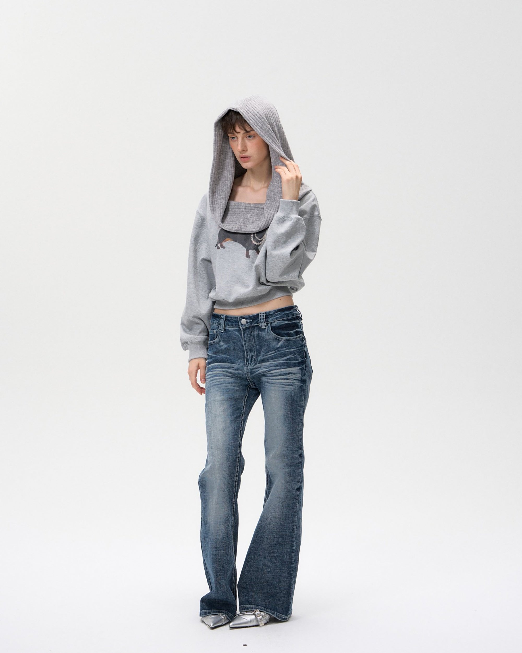 10AMSOTIIIIIIRED Retro Washed Whisker Flared Jeans