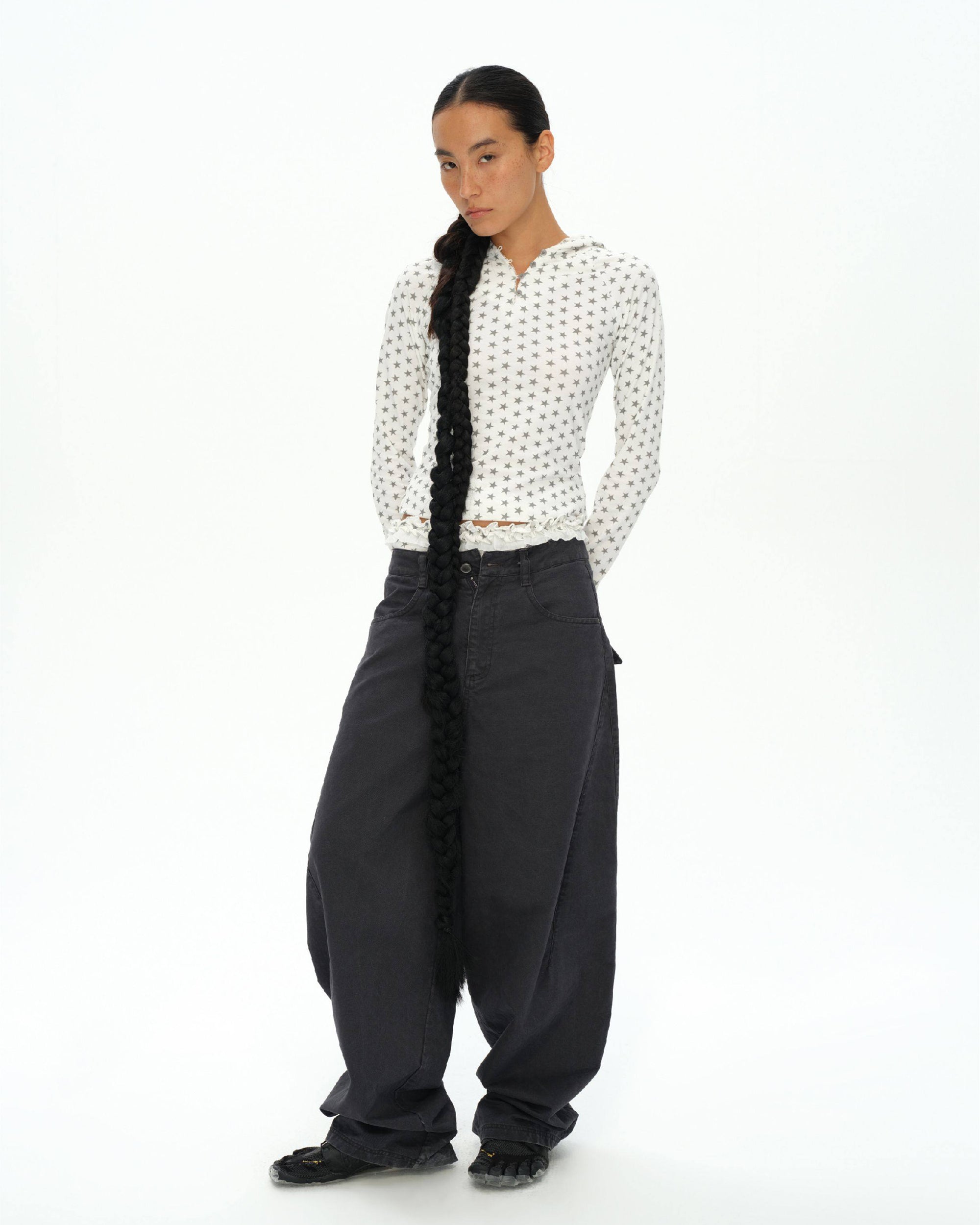 OINIMI Washed Curved Panel Wide-Leg Jeans