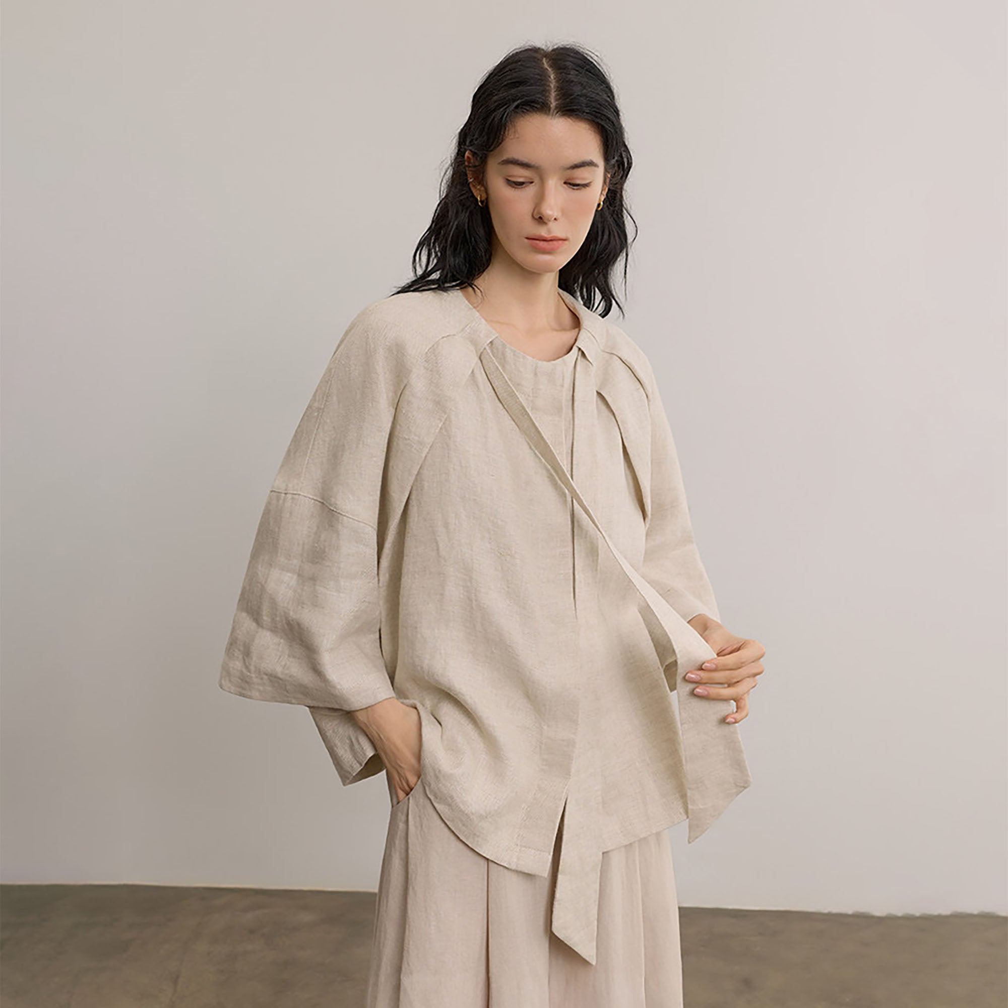 SAME FLOW Draped Linen Cocoon Shirt