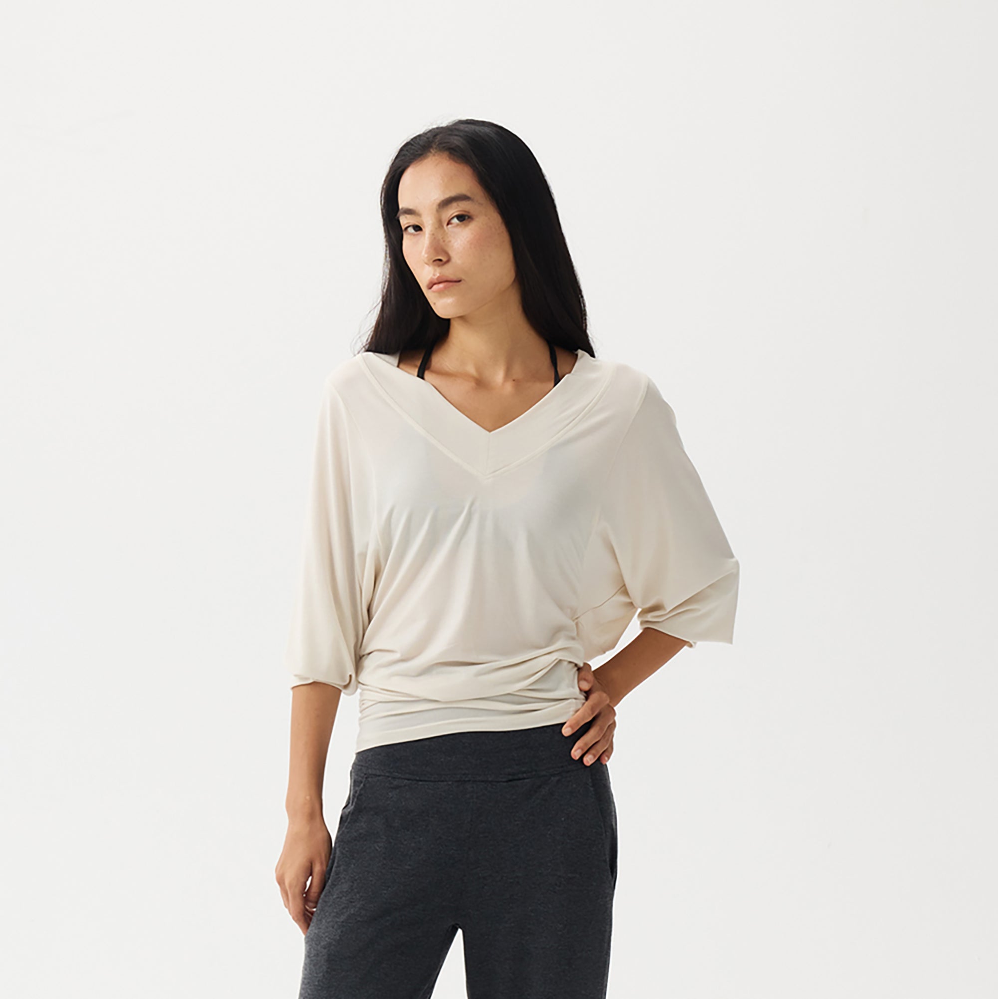 PCLA Draped Batwing Sleeve V-Neck Tee