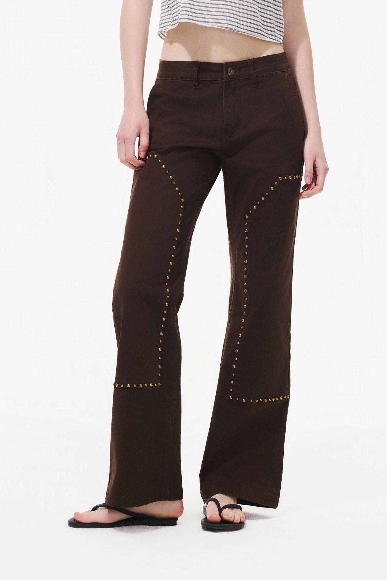ARTIFICIAL WORLD Studded Double-Knee Straight-Leg Pants