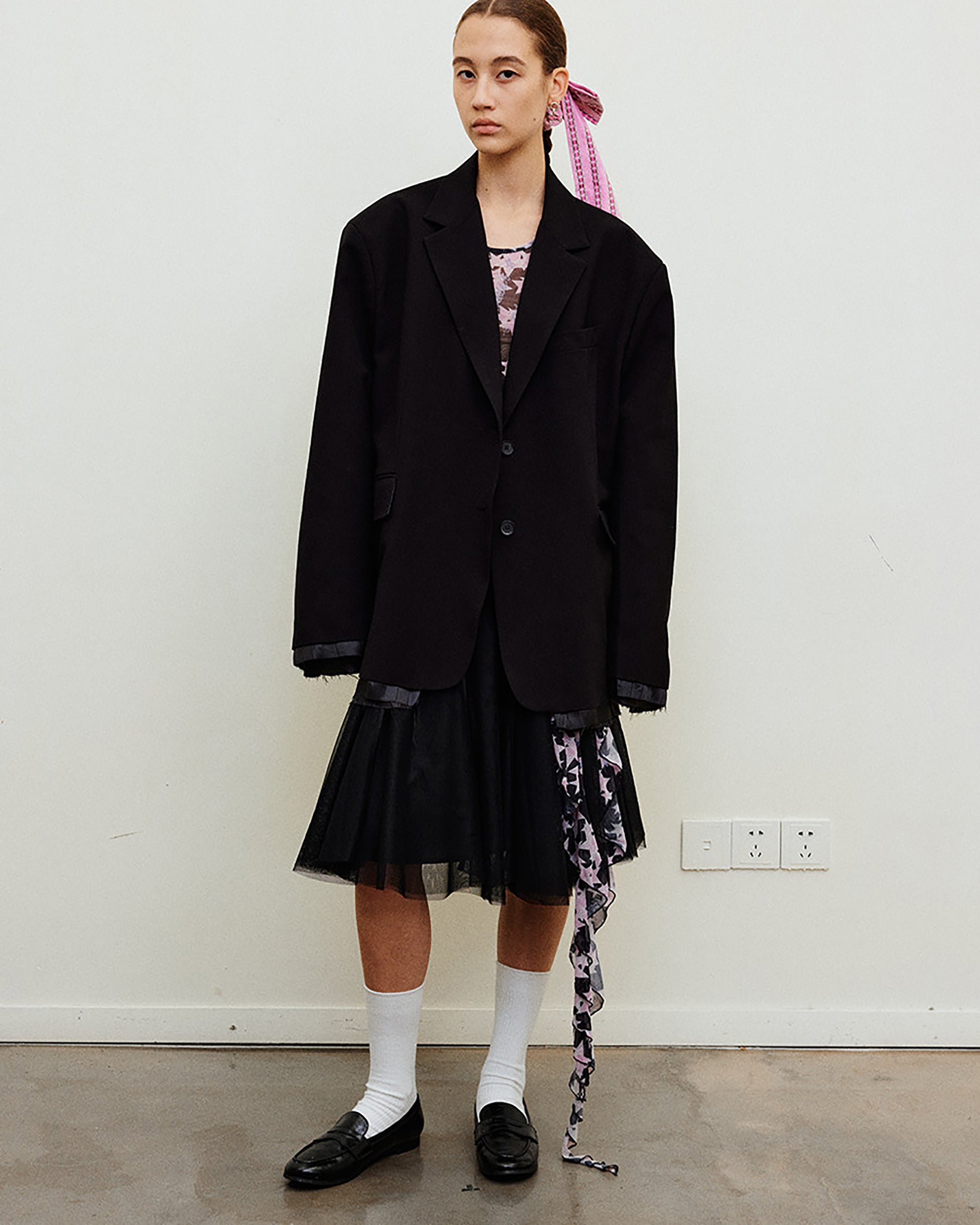 NEVERSEEZ Layered Tulle Pleated Midi Skirt