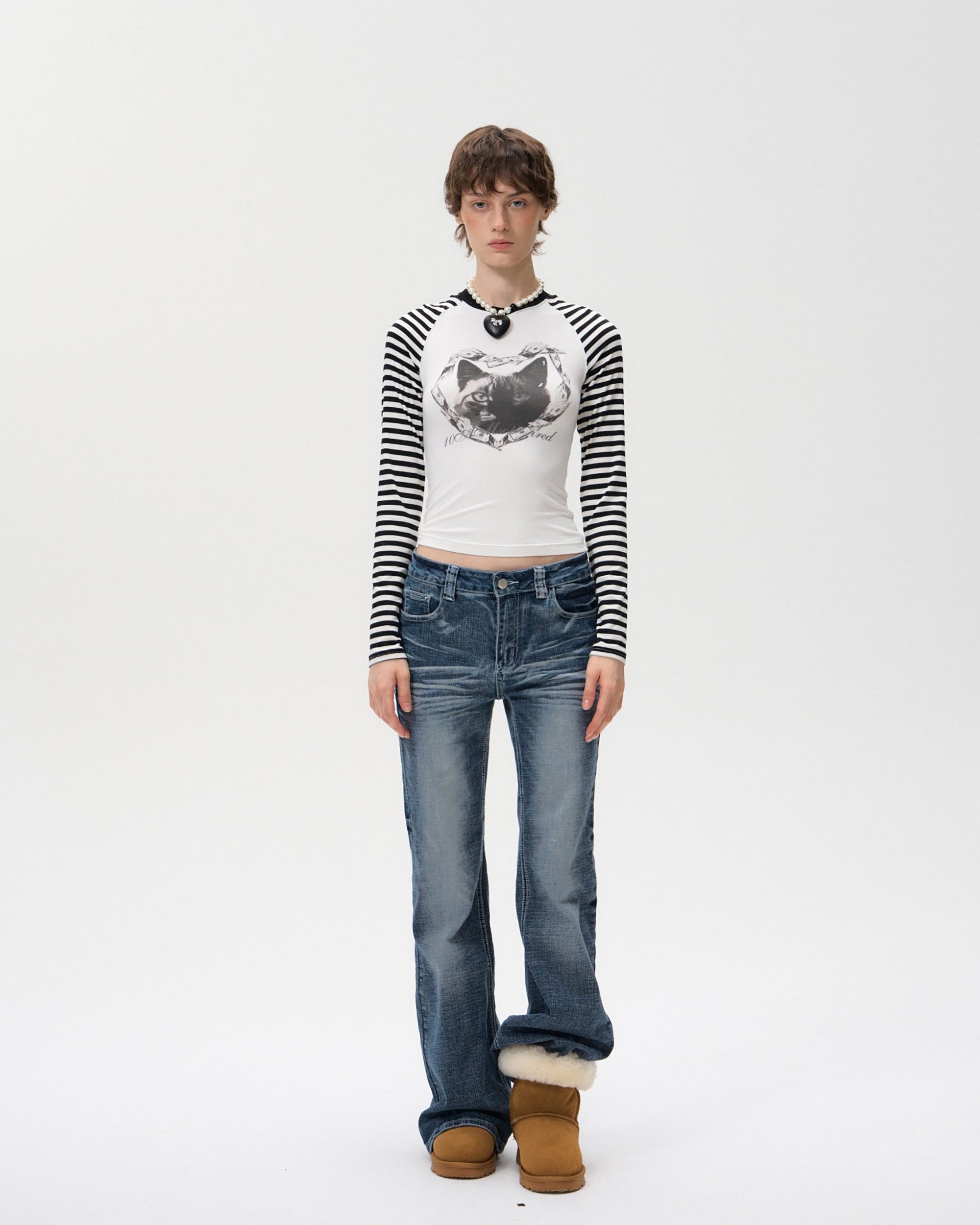 10AMSOTIIIIIIRED Retro Washed Whisker Flared Jeans