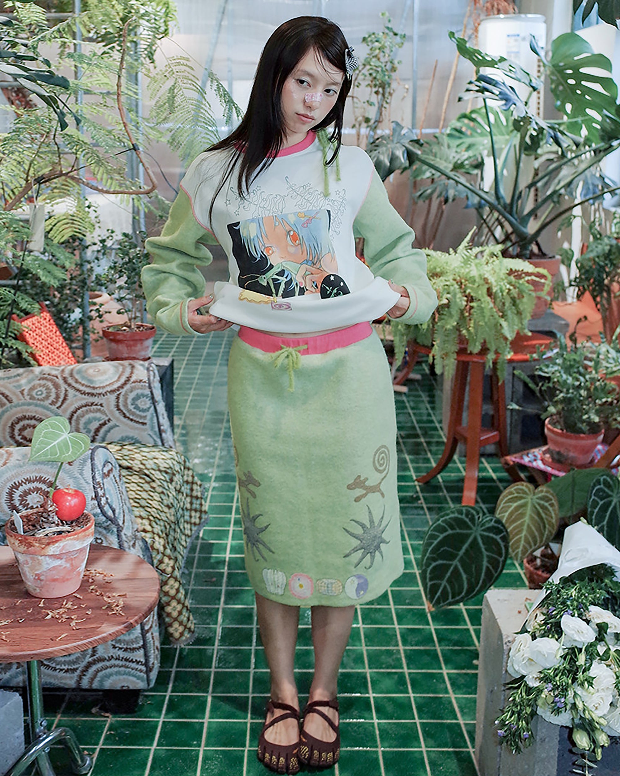 UNSOCIAL NIGHT × OLIWA Illustrated Contrast Sweatshirt