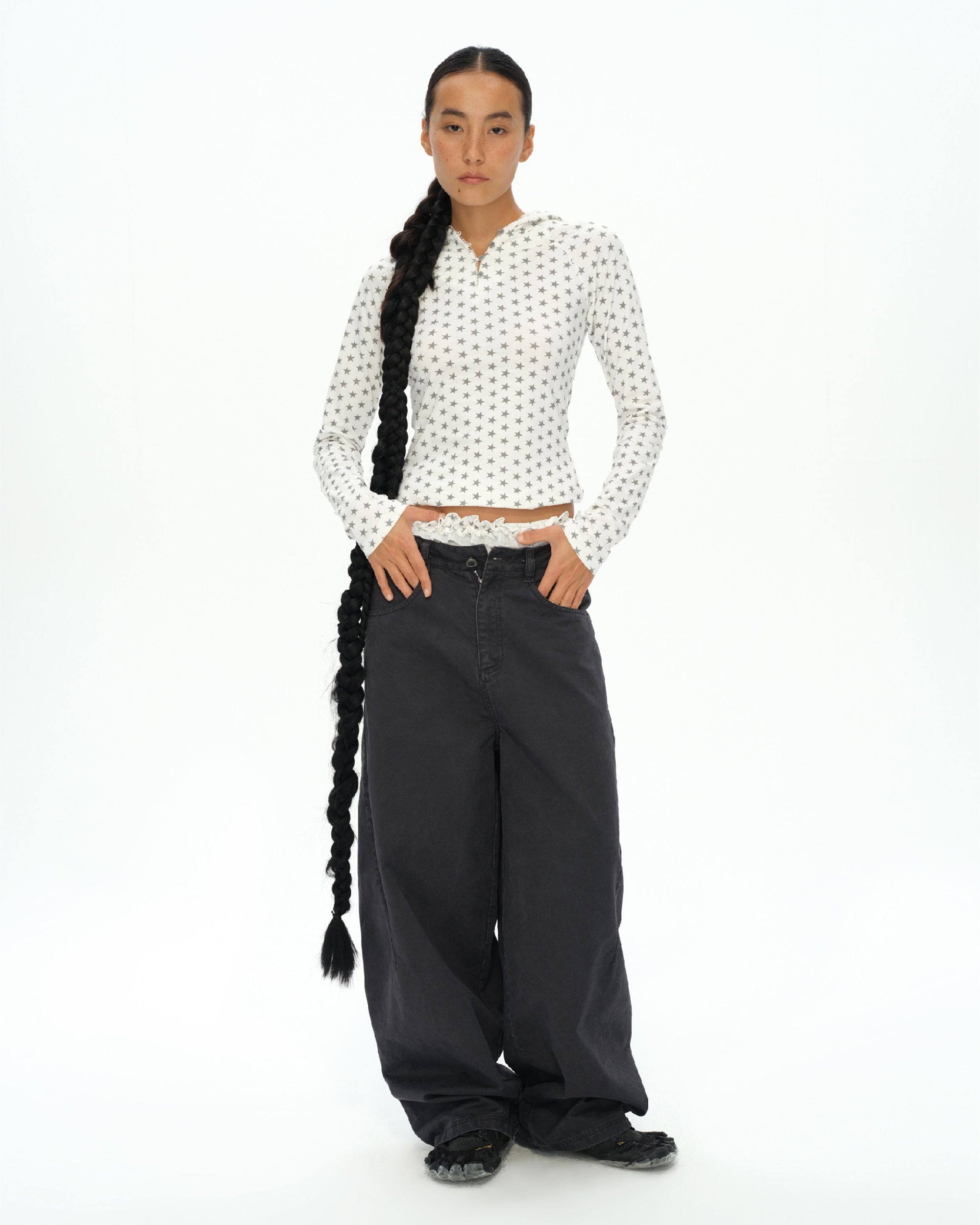 OINIMI Washed Curved Panel Wide-Leg Jeans