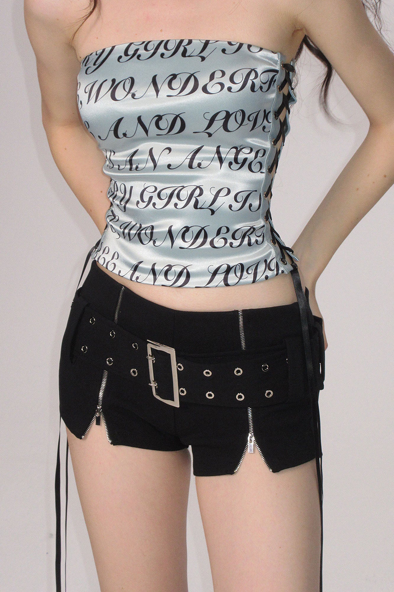 AE30 SAINT Graphic Bandeau Lace-Up Tank Top