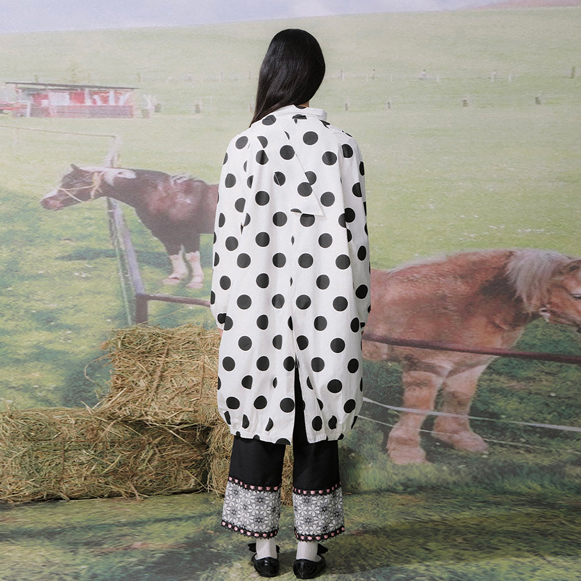 UNSOCIAL NIGHT Retro Polka Dot Bow Oversized Jacket