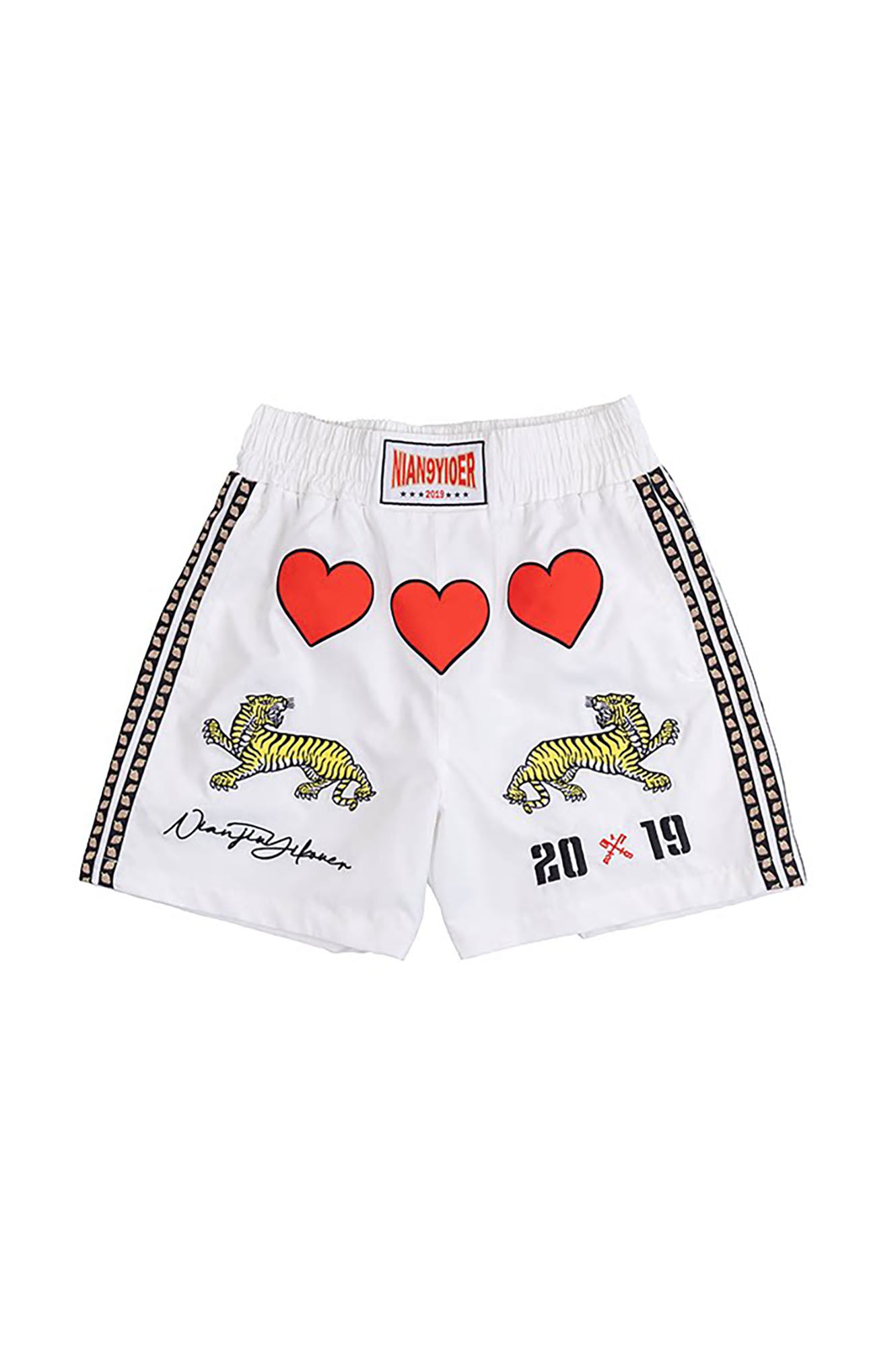 NIANJIUYIKOUER Retro Tiger Heart Graphic Shorts