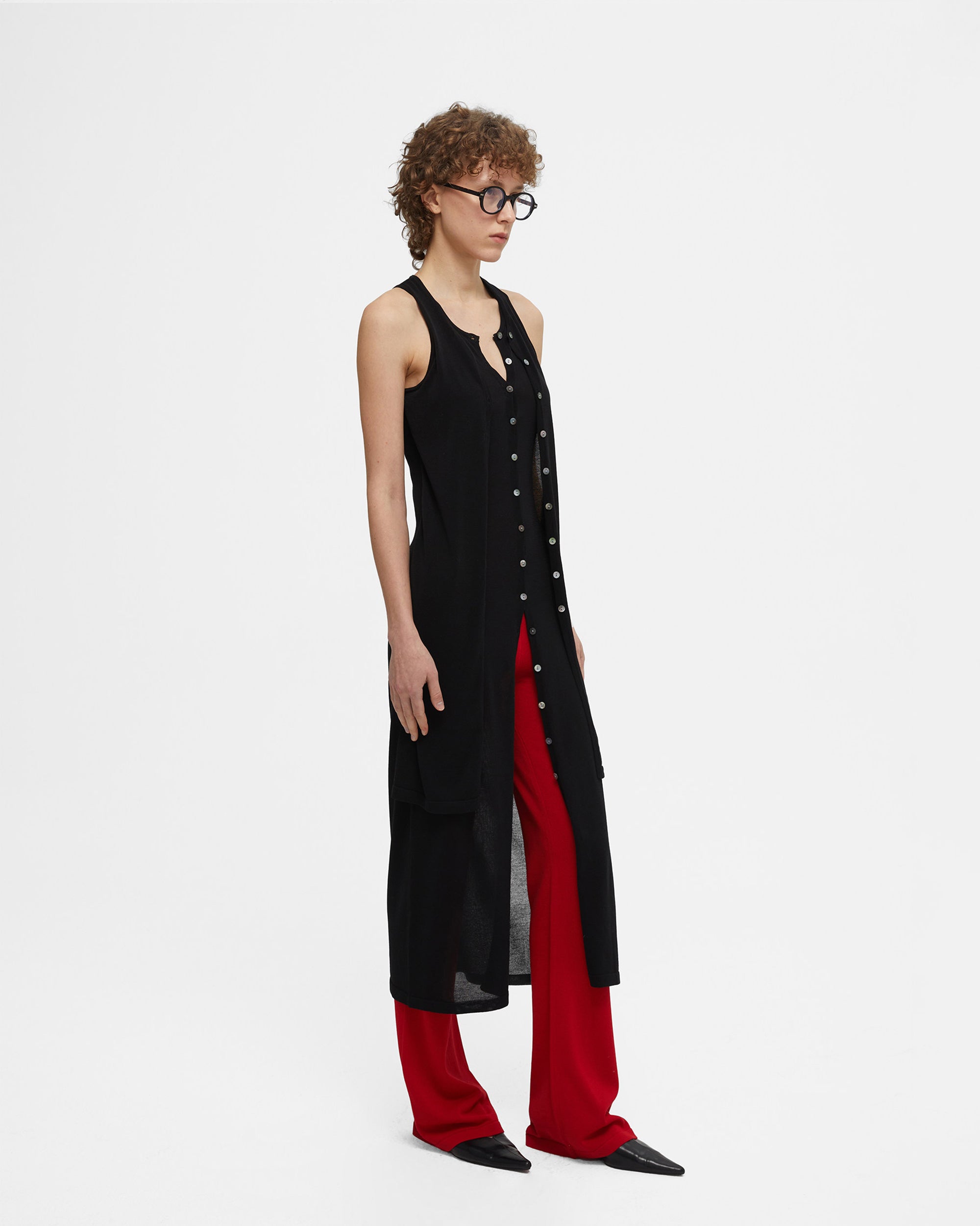 COMMAND N Shell-Button Layered Knit Midi Dress