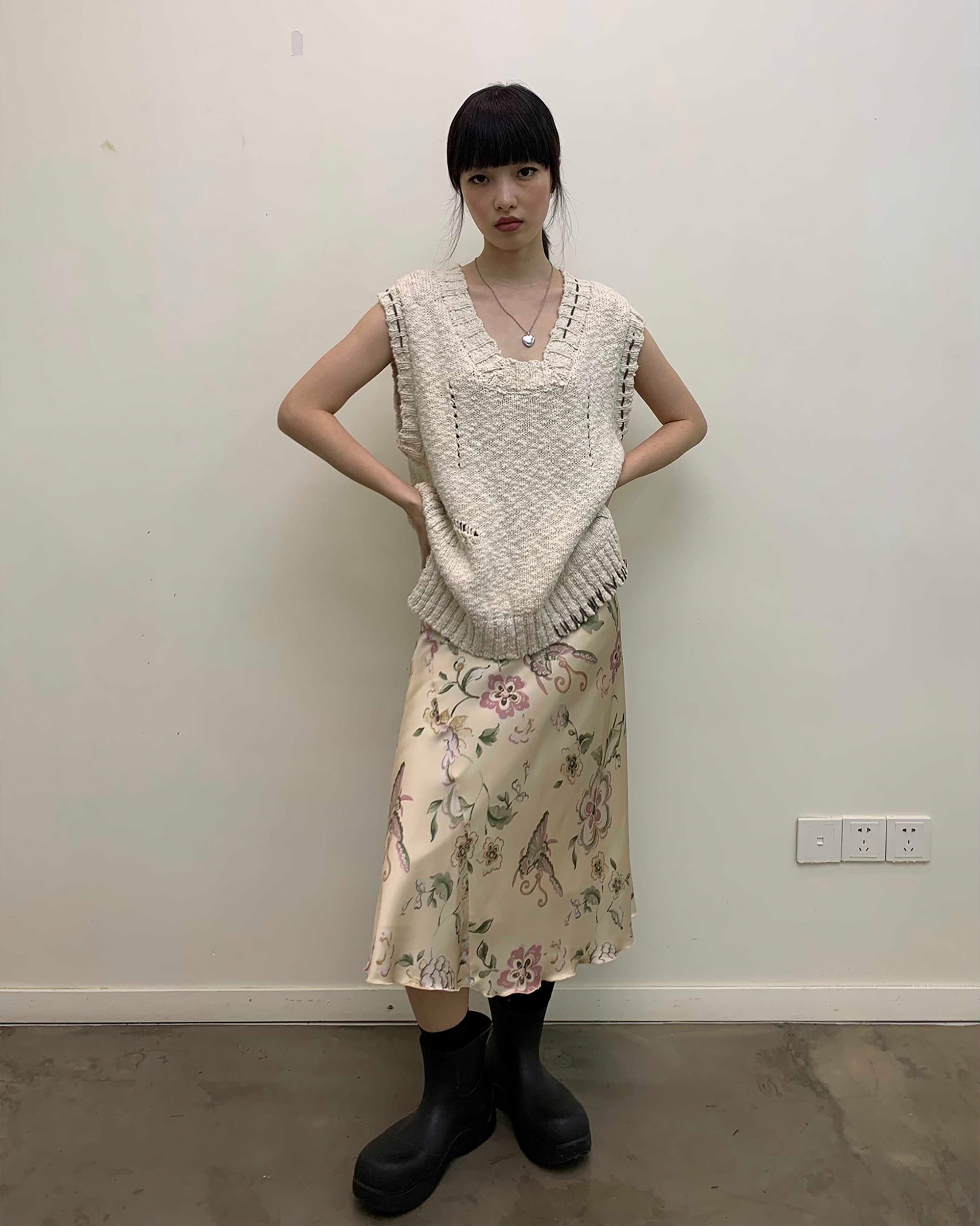 NEVERSEEZ Retro Wavy Hem Floral Skirt