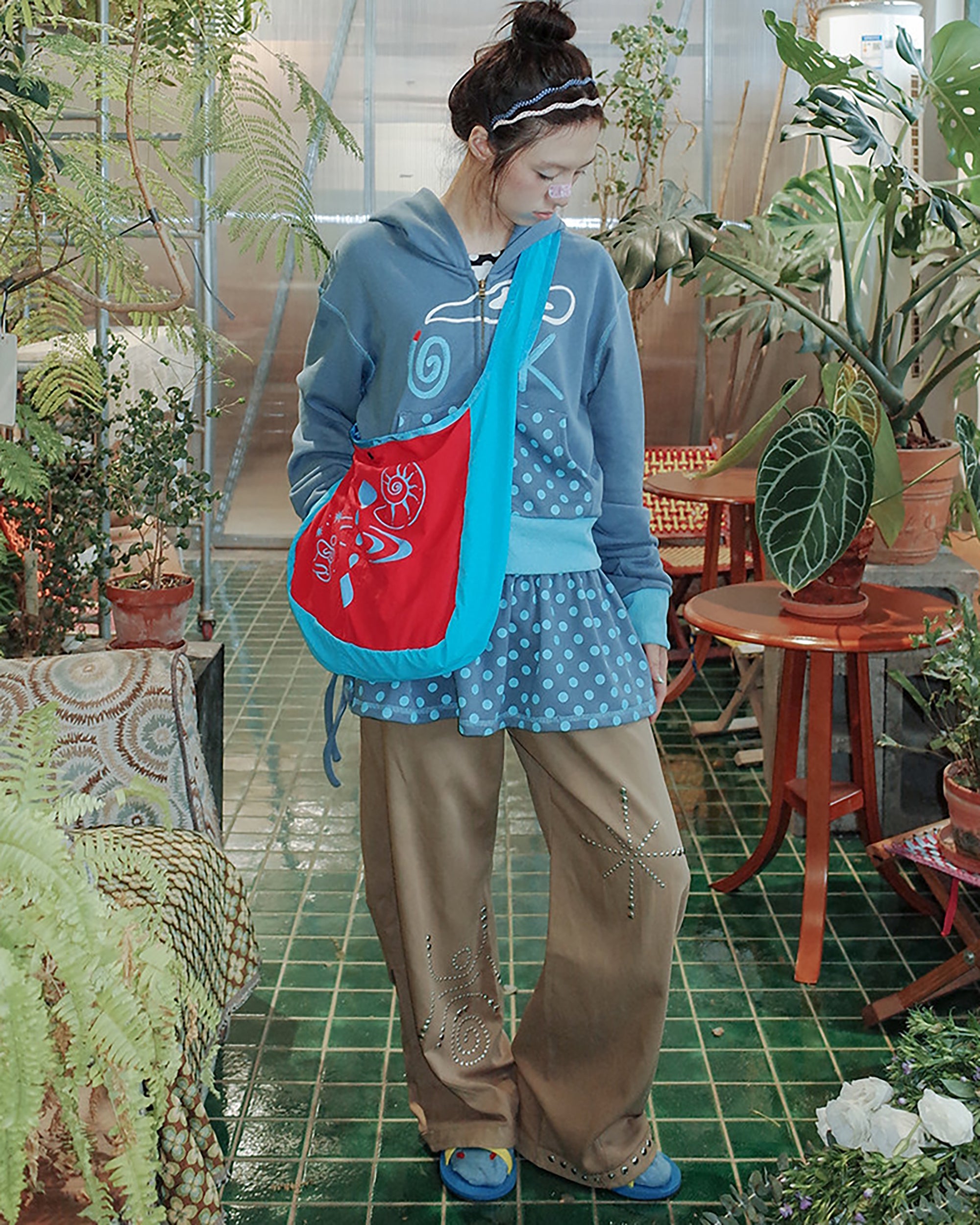 UNSOCIAL NIGHT Contrast Panel Slouchy Crossbody Bag