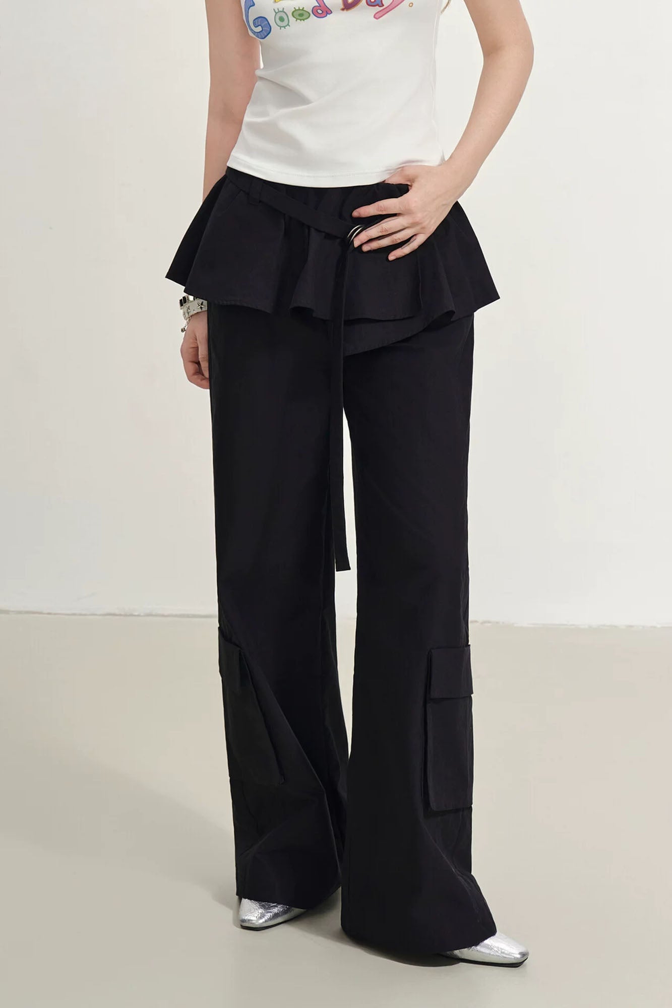 SOFITTE Peplum Layer Cargo Wide-Leg Pants