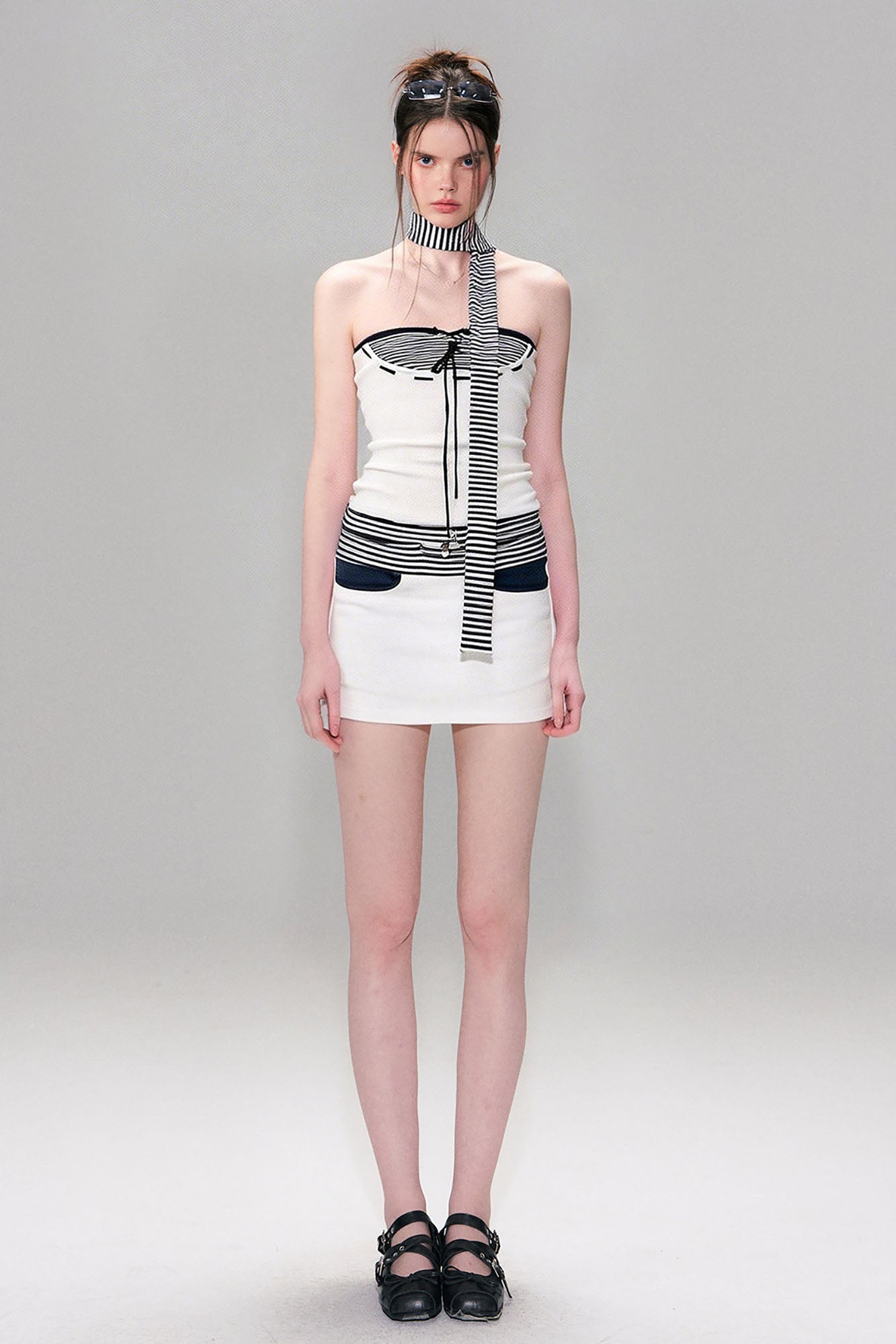 THE NEVERMORE Lace-Up Striped Corset Tube Top