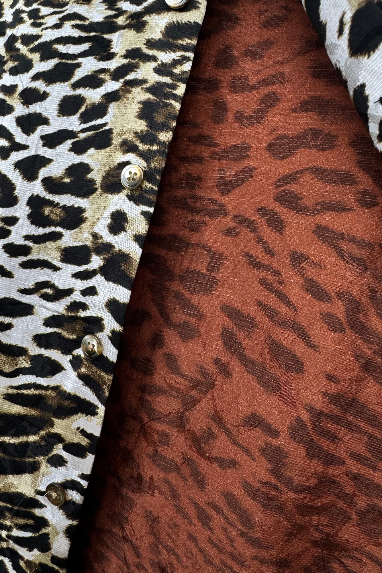 NIANJIUYIKOUER Leopard Full-Print Linen-Blend Half Shirt