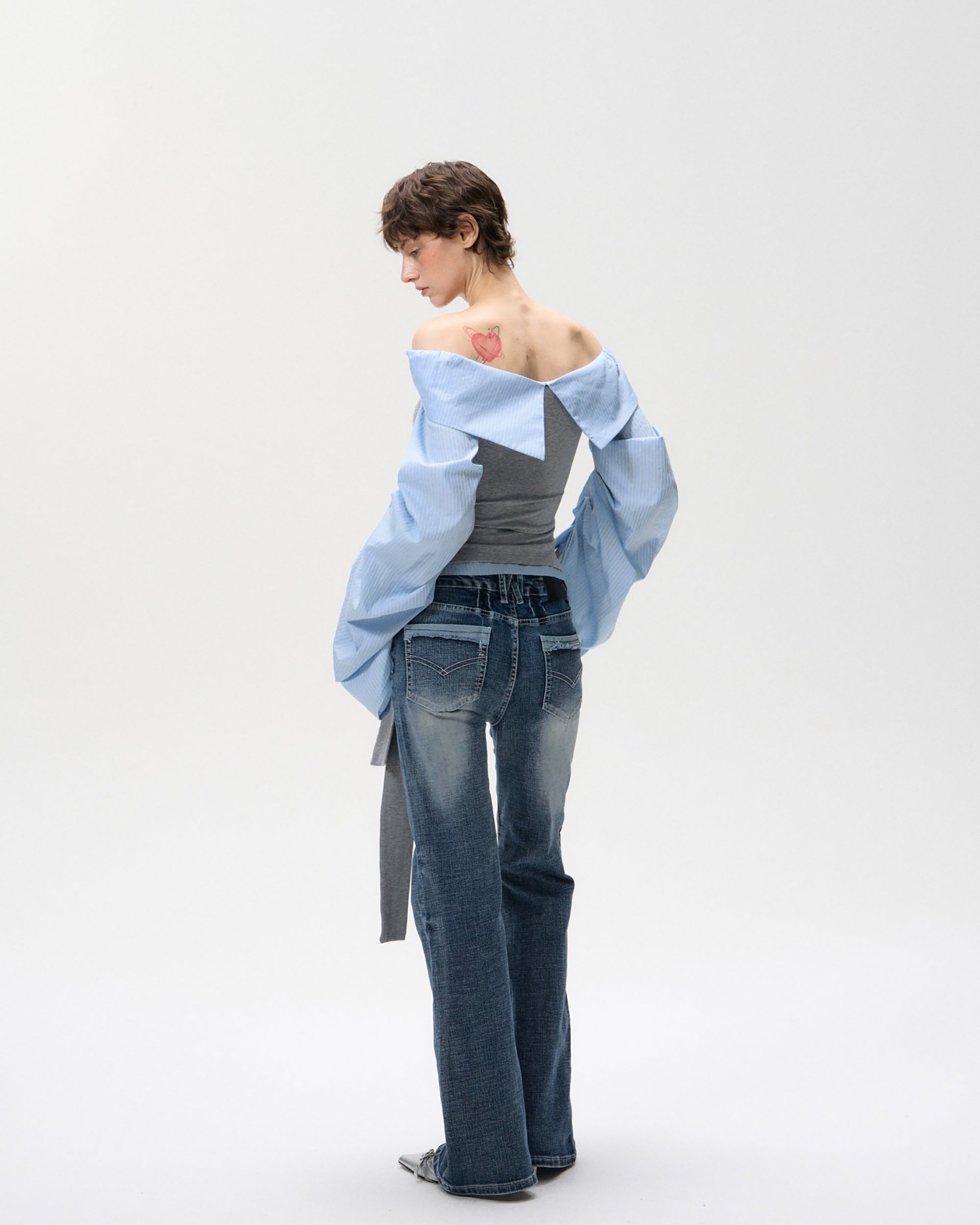 10AMSOTIIIIIIRED Retro Washed Whisker Flared Jeans