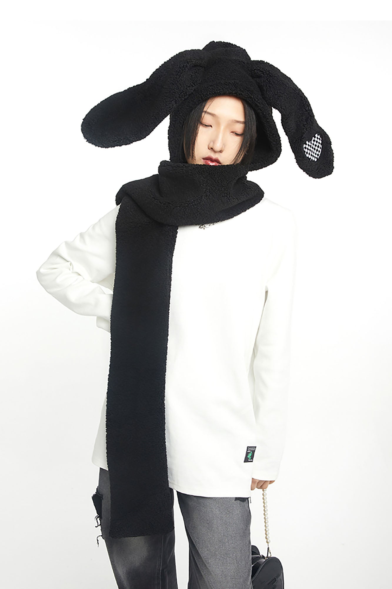 WHYNOTDANCE Plush Bunny-Ear Hooded Scarf
