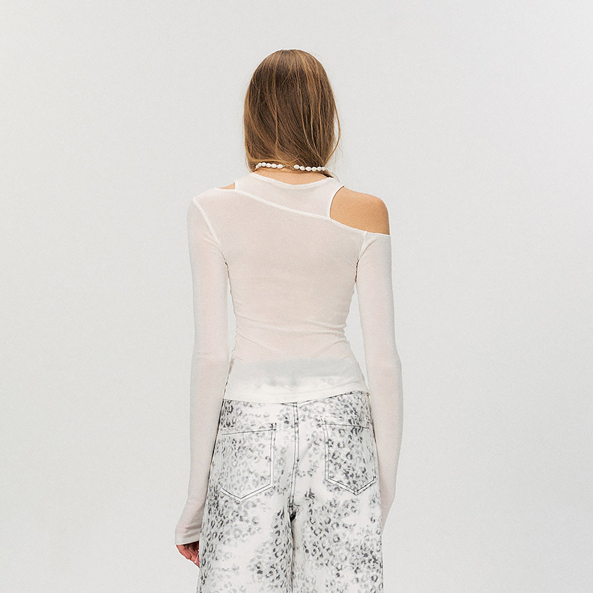 THE NEVERMORE Asym Neck Diamond Sheer Long-Sleeve Tee