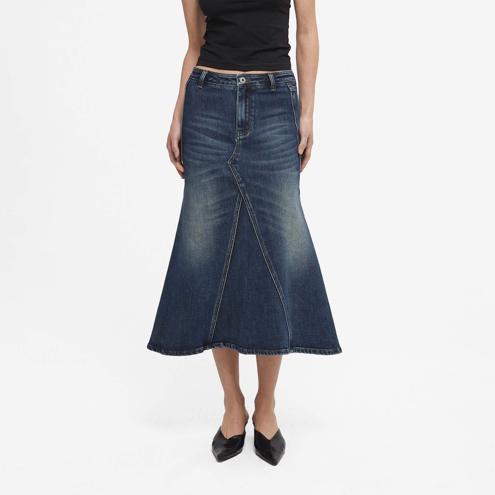 COMMAND N Washed Mermaid Denim Midi Skirt