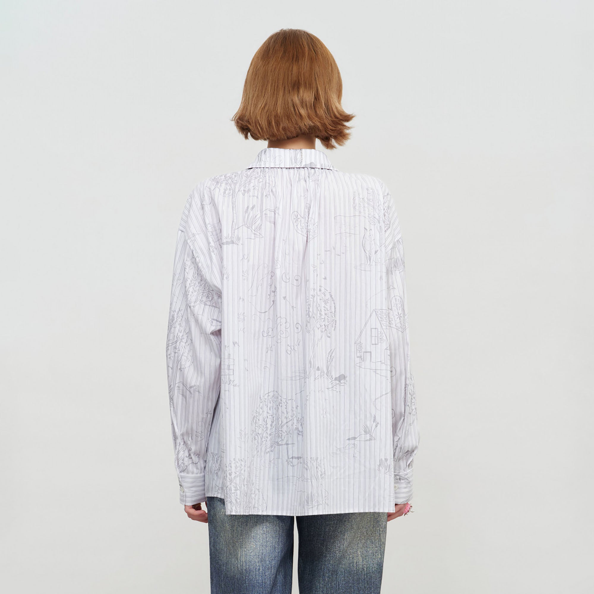 SOFITTE Pinstripe Sketch Full-Print Shirt with Tassel Ties