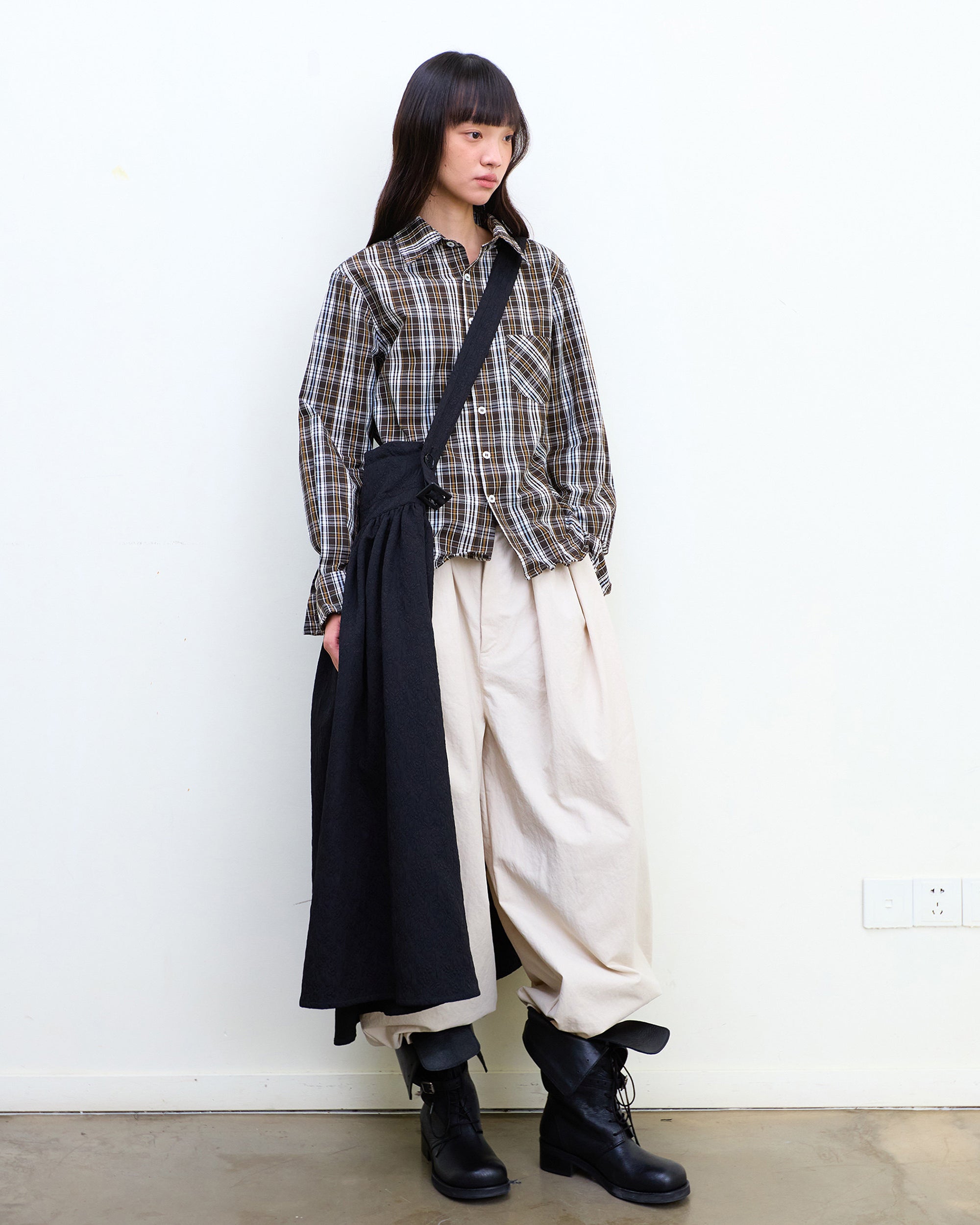 NEVERSEEZ Diagonal Strap Jacquard Umbrella Skirt