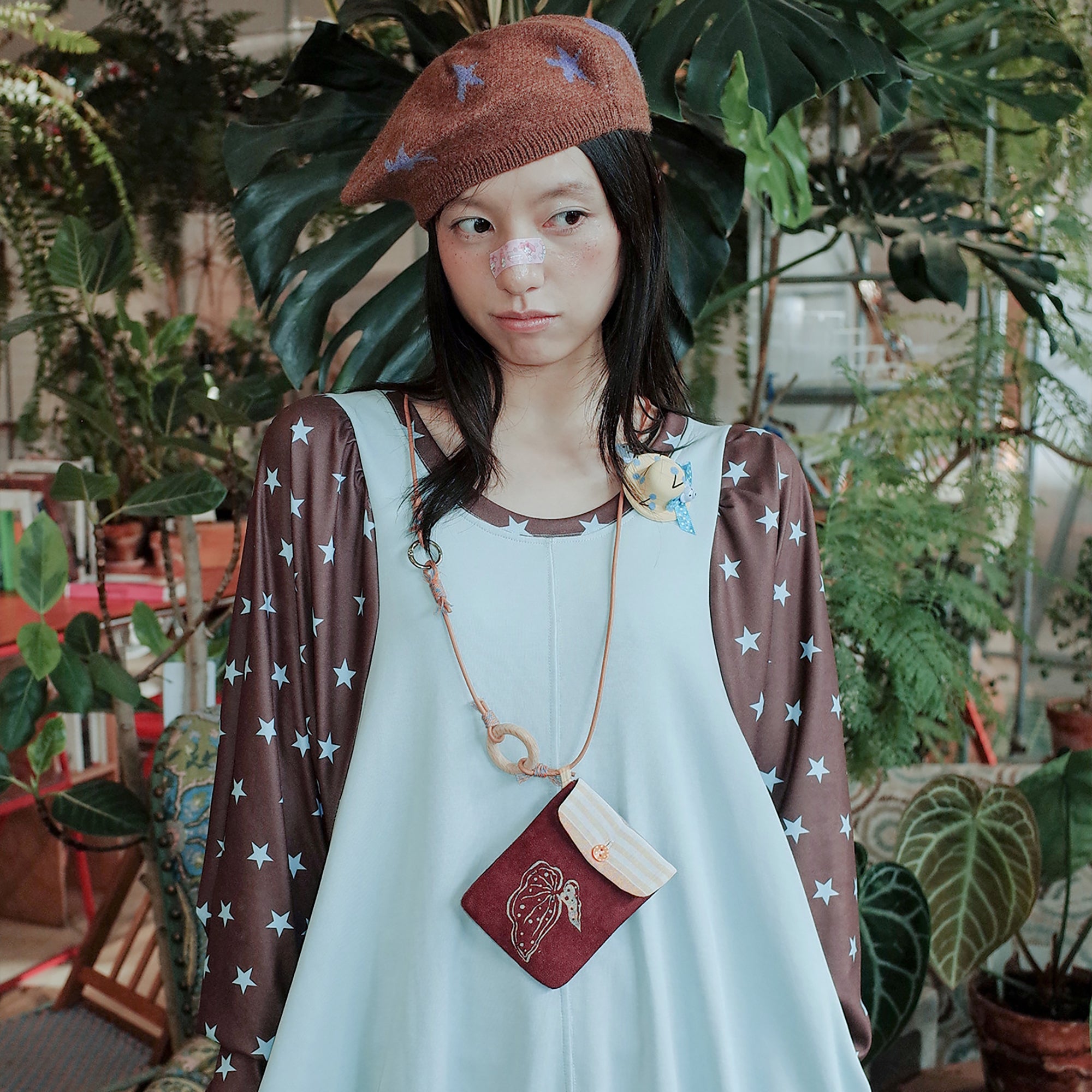 UNSOCIAL NIGHT Reversible Graphic Polka-Dot Knit Scarf & Beret