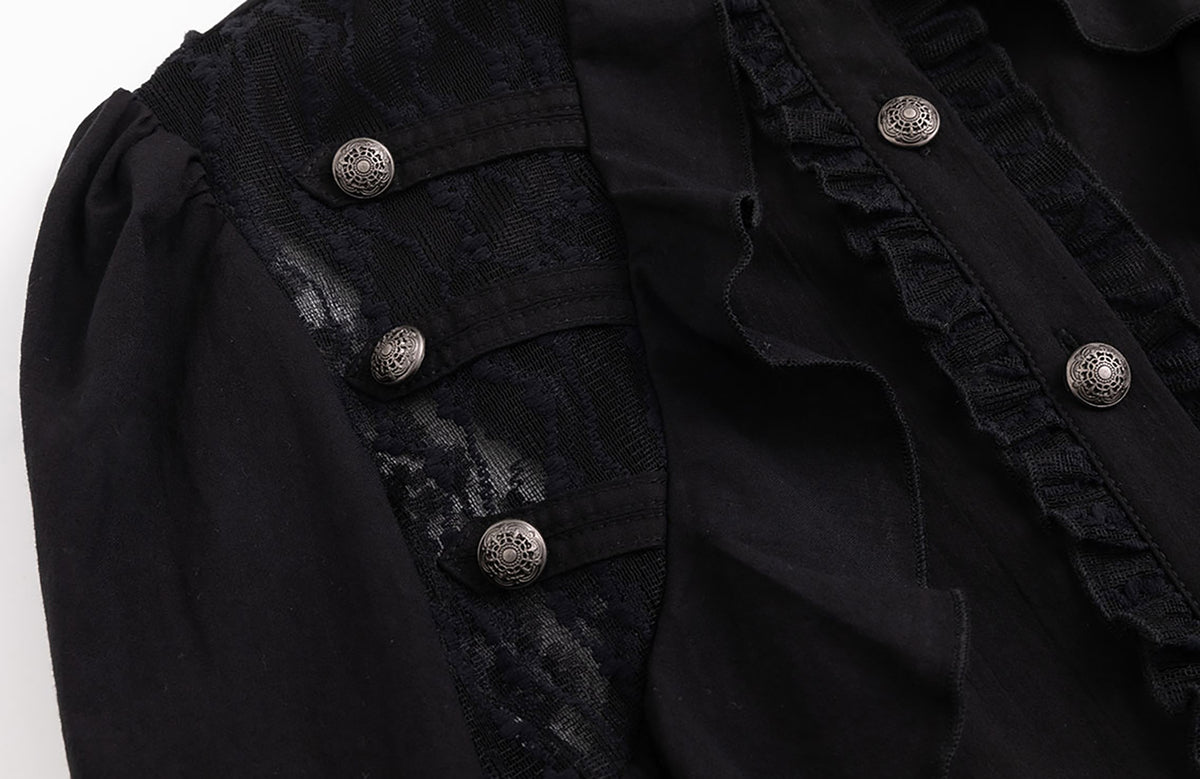 CESTNOUS Lace Ruffle Cinched-Waist Chiffon Spliced Shirt