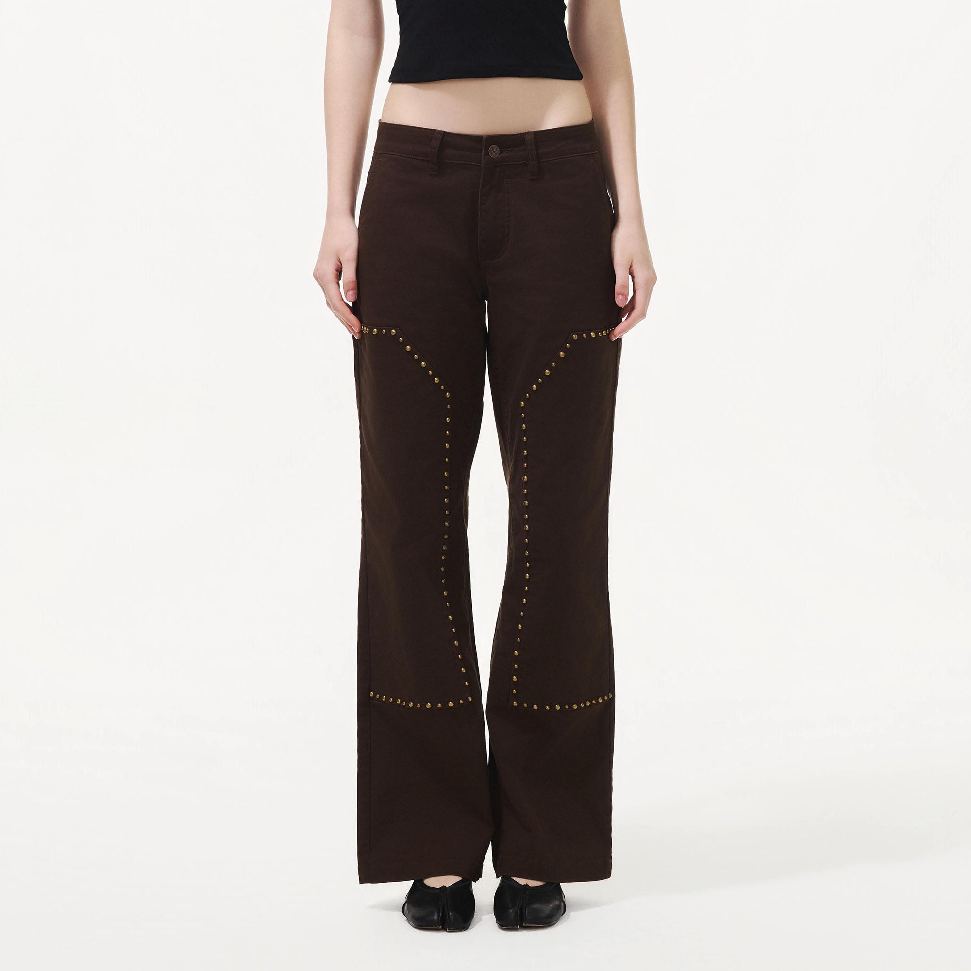 ARTIFICIAL WORLD Studded Double-Knee Straight-Leg Pants
