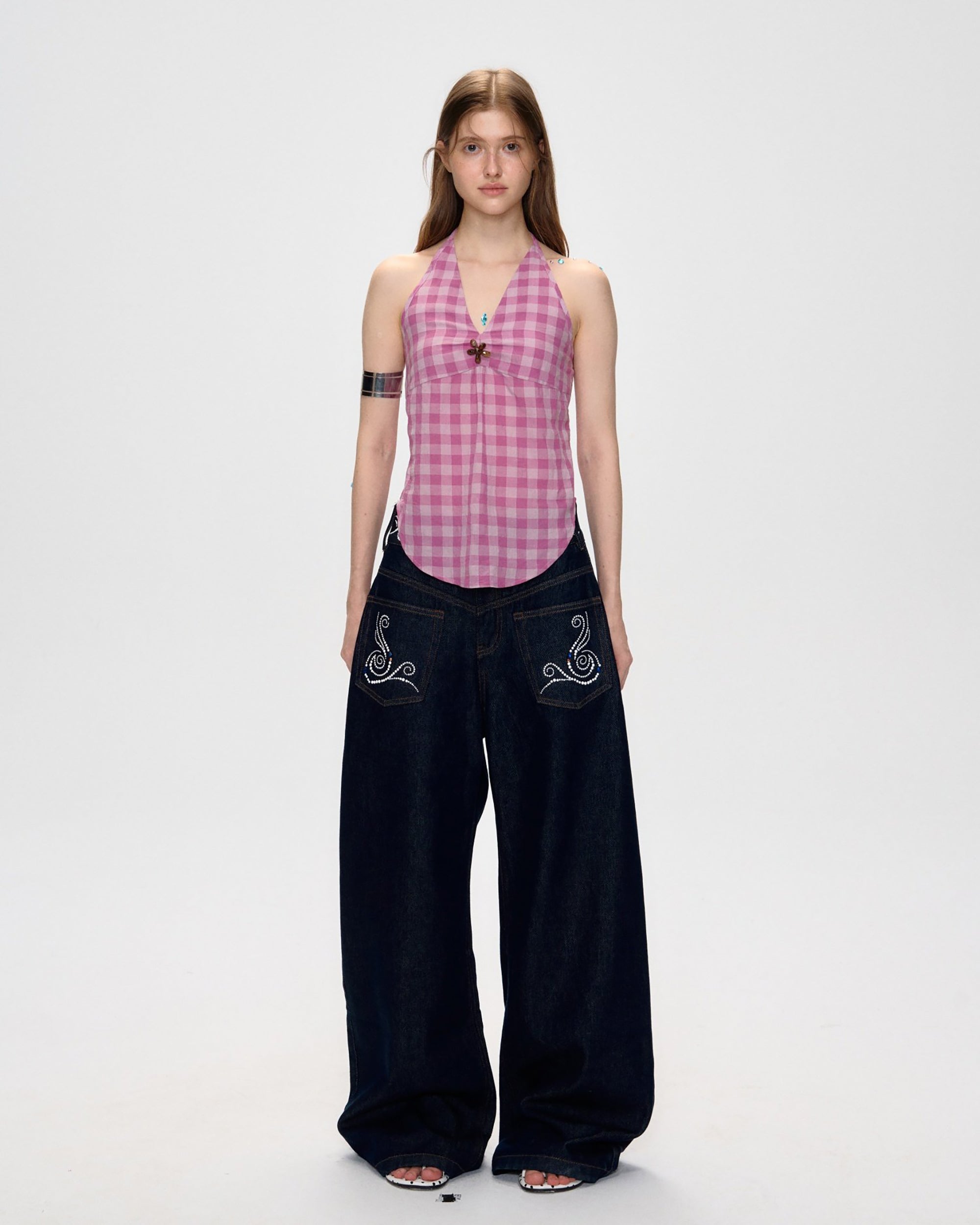 10AMSOTIIIIIIRED Wave Diamond Curved Wide-Leg Jeans