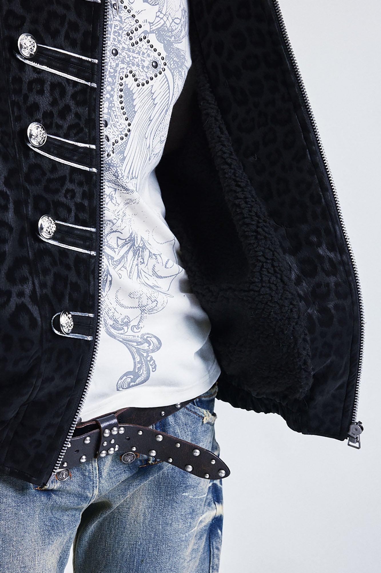 NONAME SPACE Retro Leopard Cross Patch Jacket