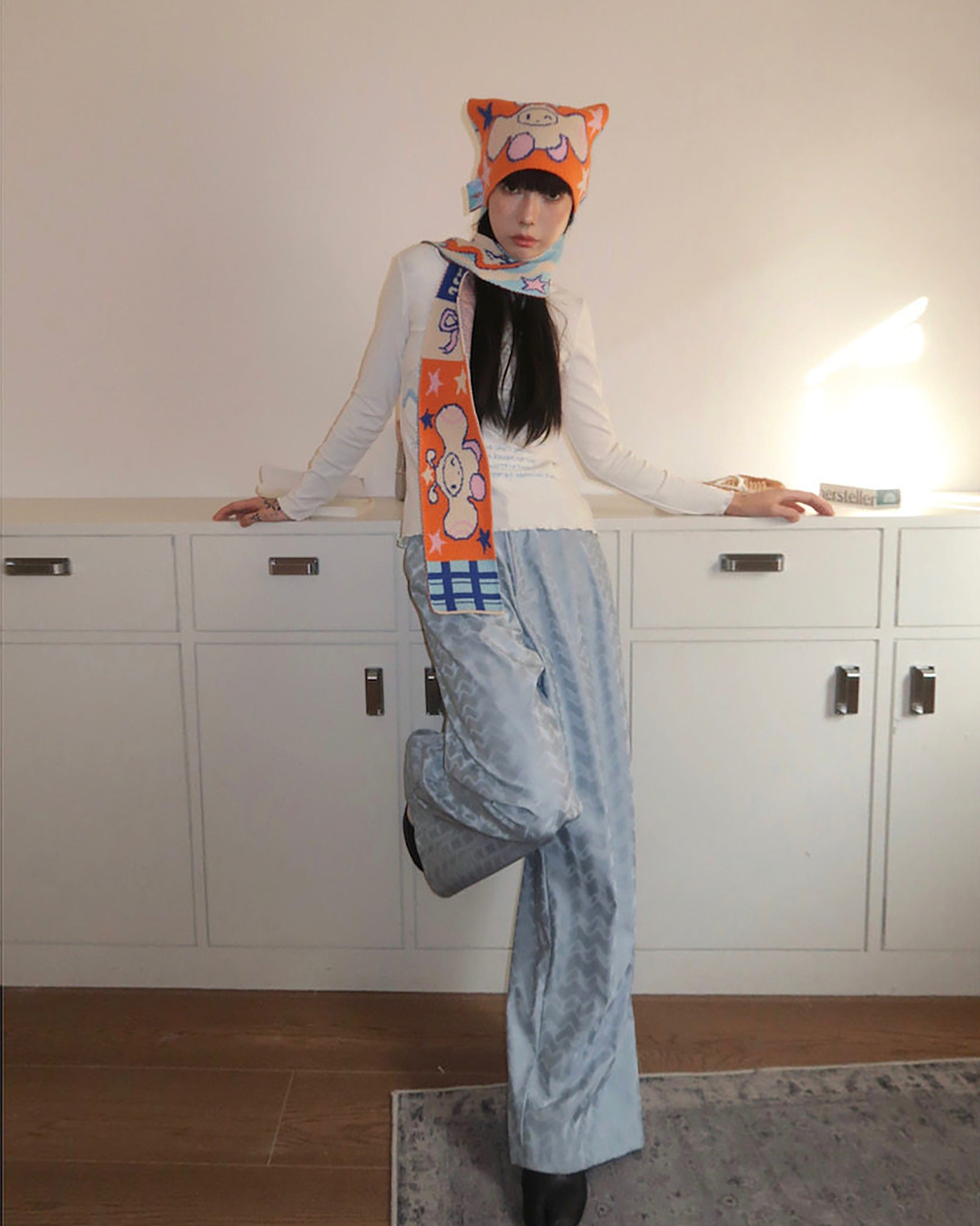 UNSOCIAL NIGHT x OLIWA Playful Graphic Knit Cat-Ear Hat