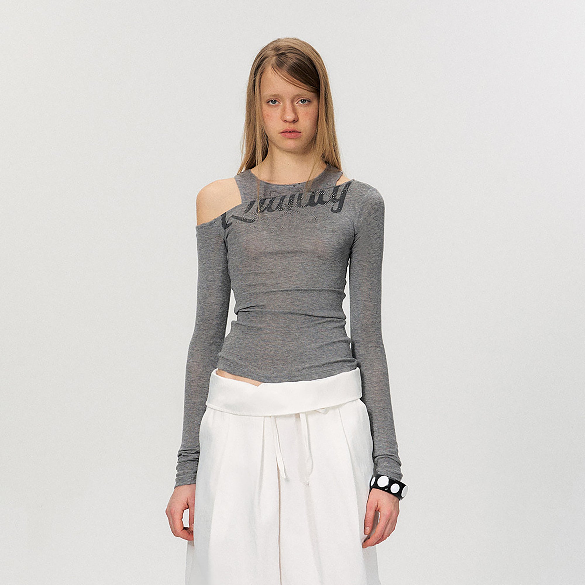 THE NEVERMORE Asym Neck Diamond Sheer Long-Sleeve Tee