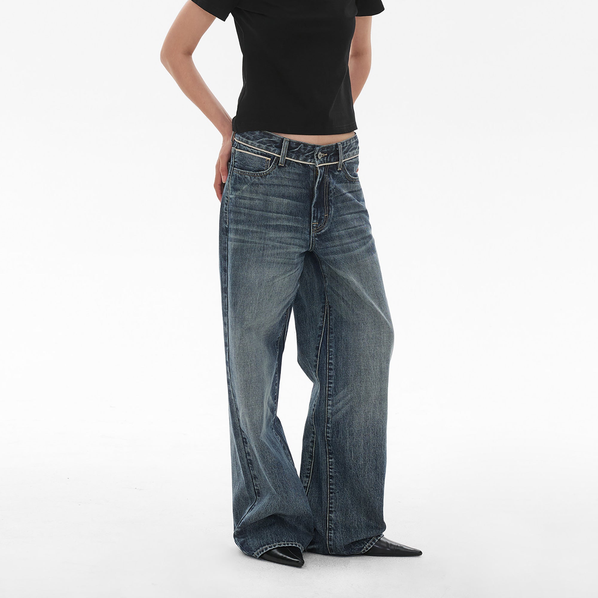 COMMAND N Retro Washed Selvedge Wide-Leg Jeans