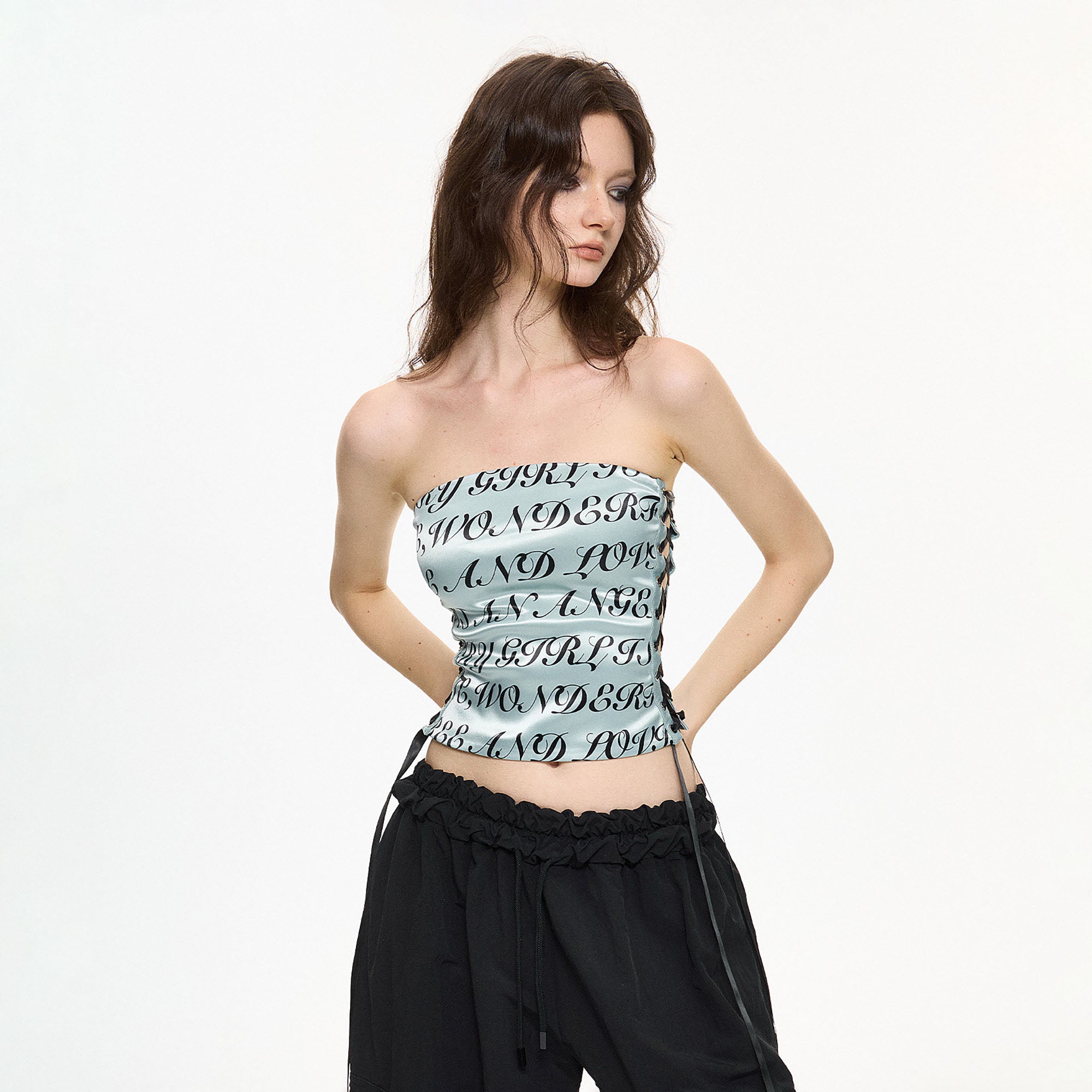 AE30 SAINT Graphic Bandeau Lace-Up Tank Top
