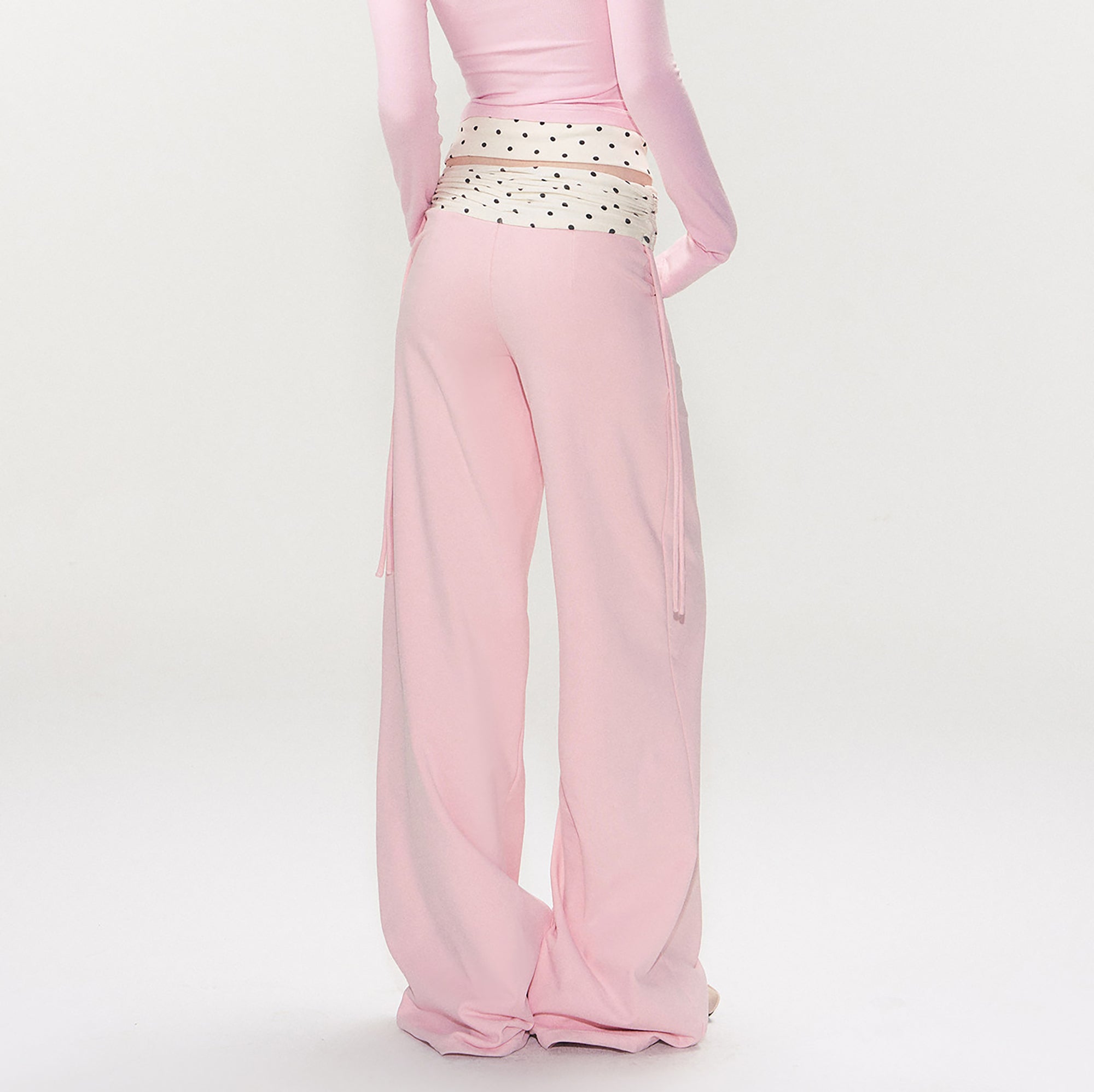 THE NEVERMORE Spliced Polka Waist Drawstring Straight-Leg Pants