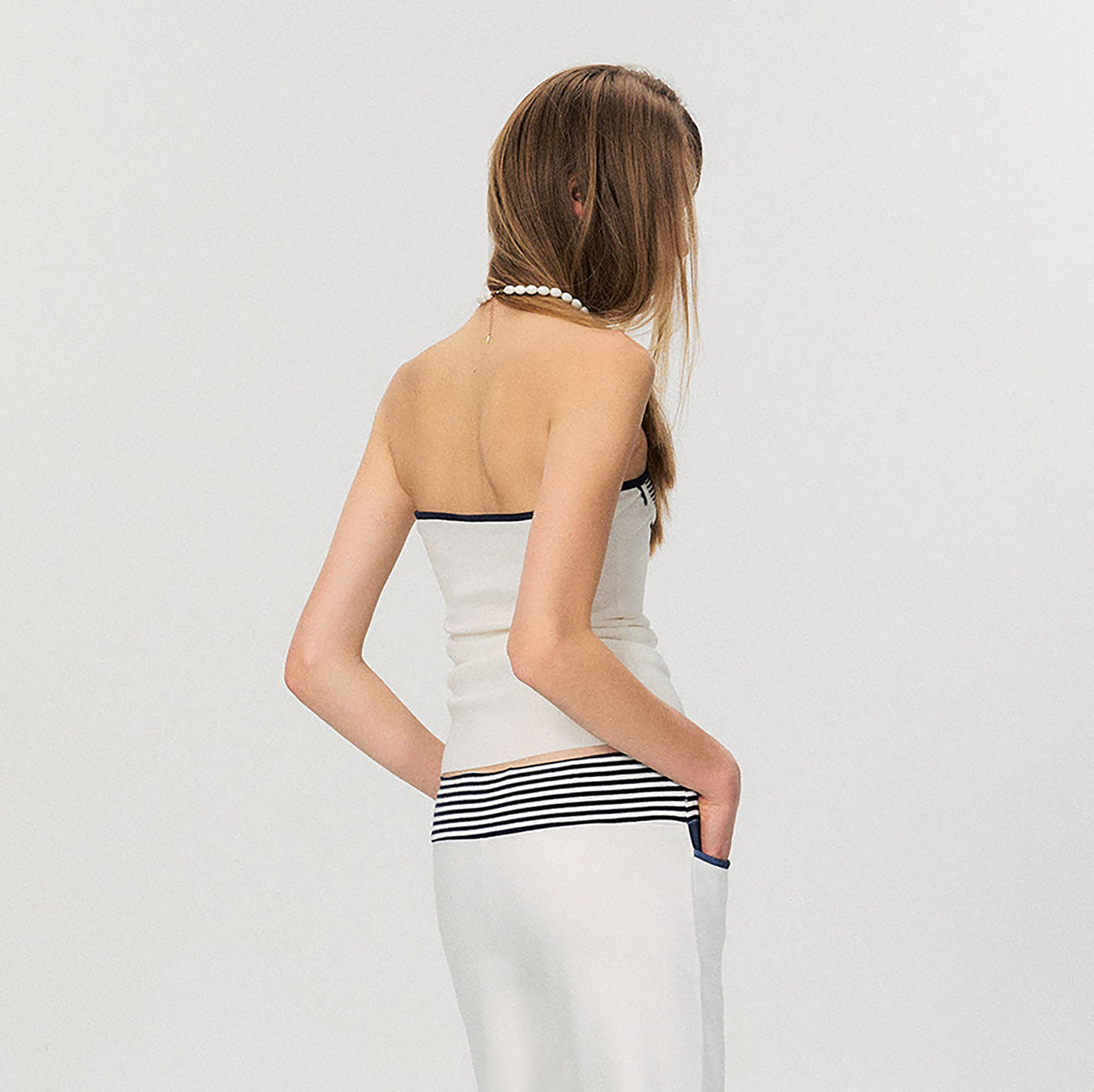 THE NEVERMORE Lace-Up Striped Corset Tube Top