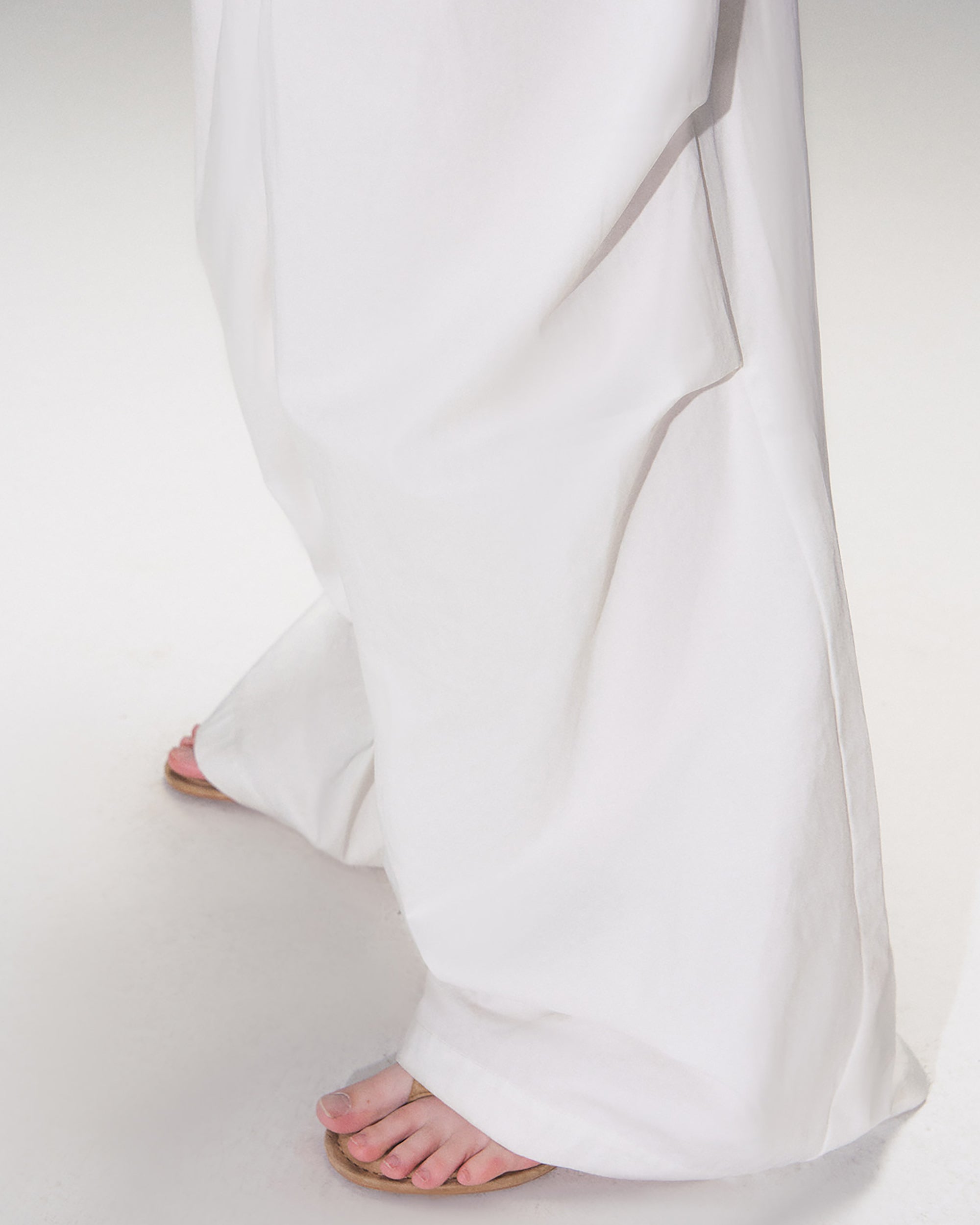 THE NEVERMORE Folded Waist Beaded Drawstring Wide-Leg Pants