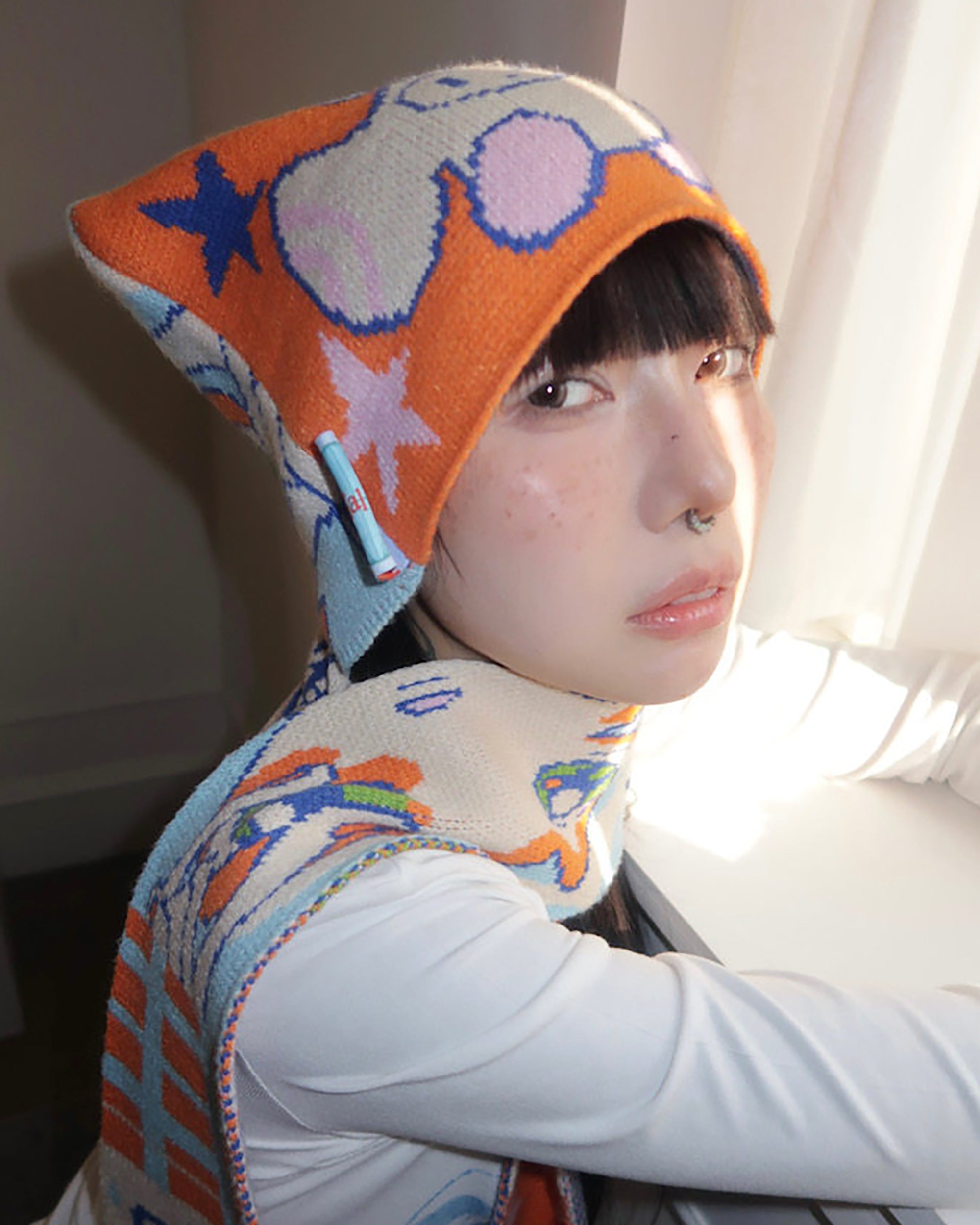 UNSOCIAL NIGHT x OLIWA Playful Graphic Knit Cat-Ear Hat