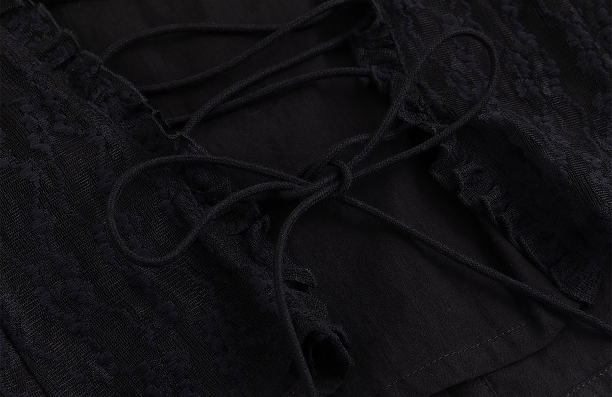 CESTNOUS Lace Ruffle Cinched-Waist Chiffon Spliced Shirt