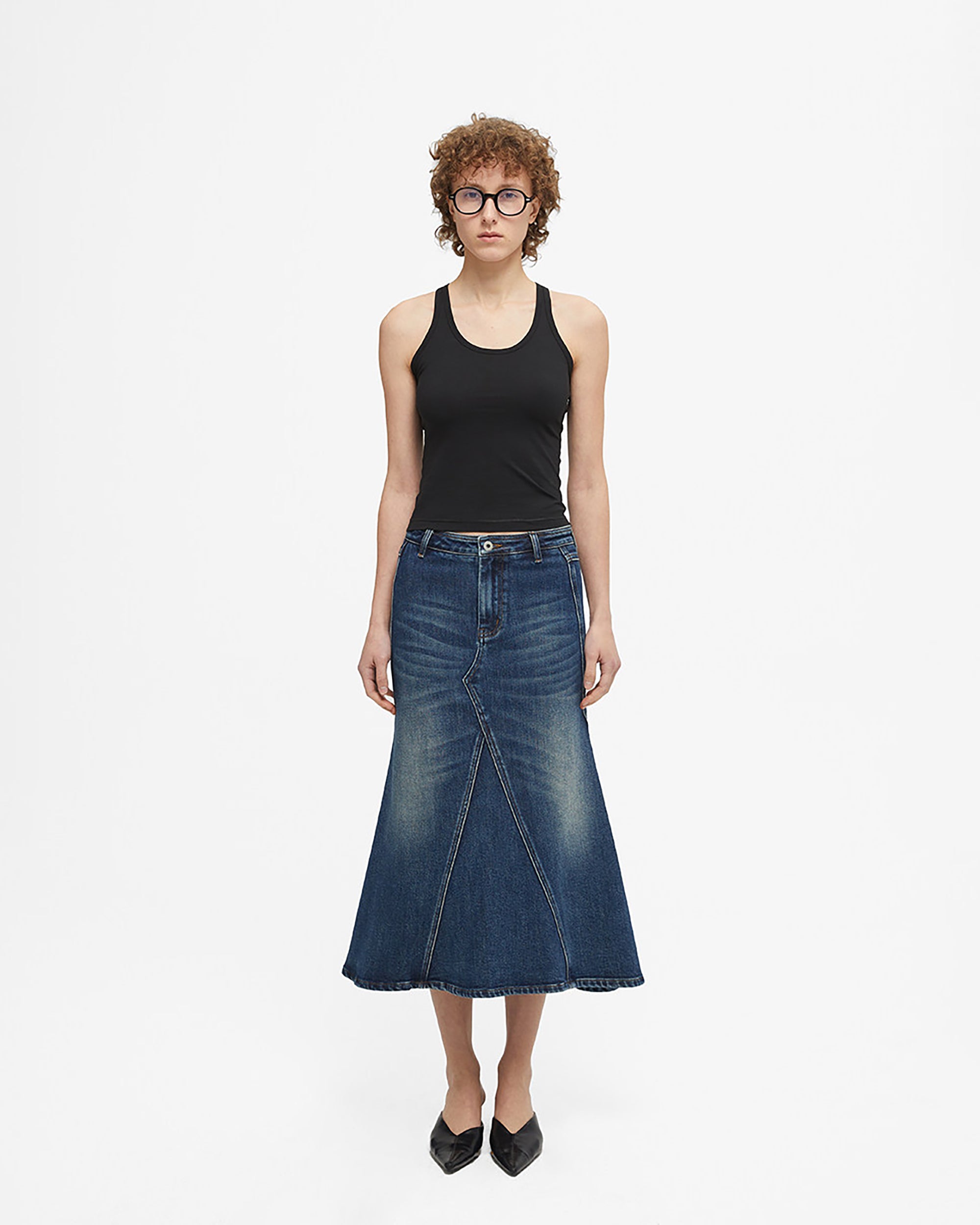 COMMAND N Washed Mermaid Denim Midi Skirt