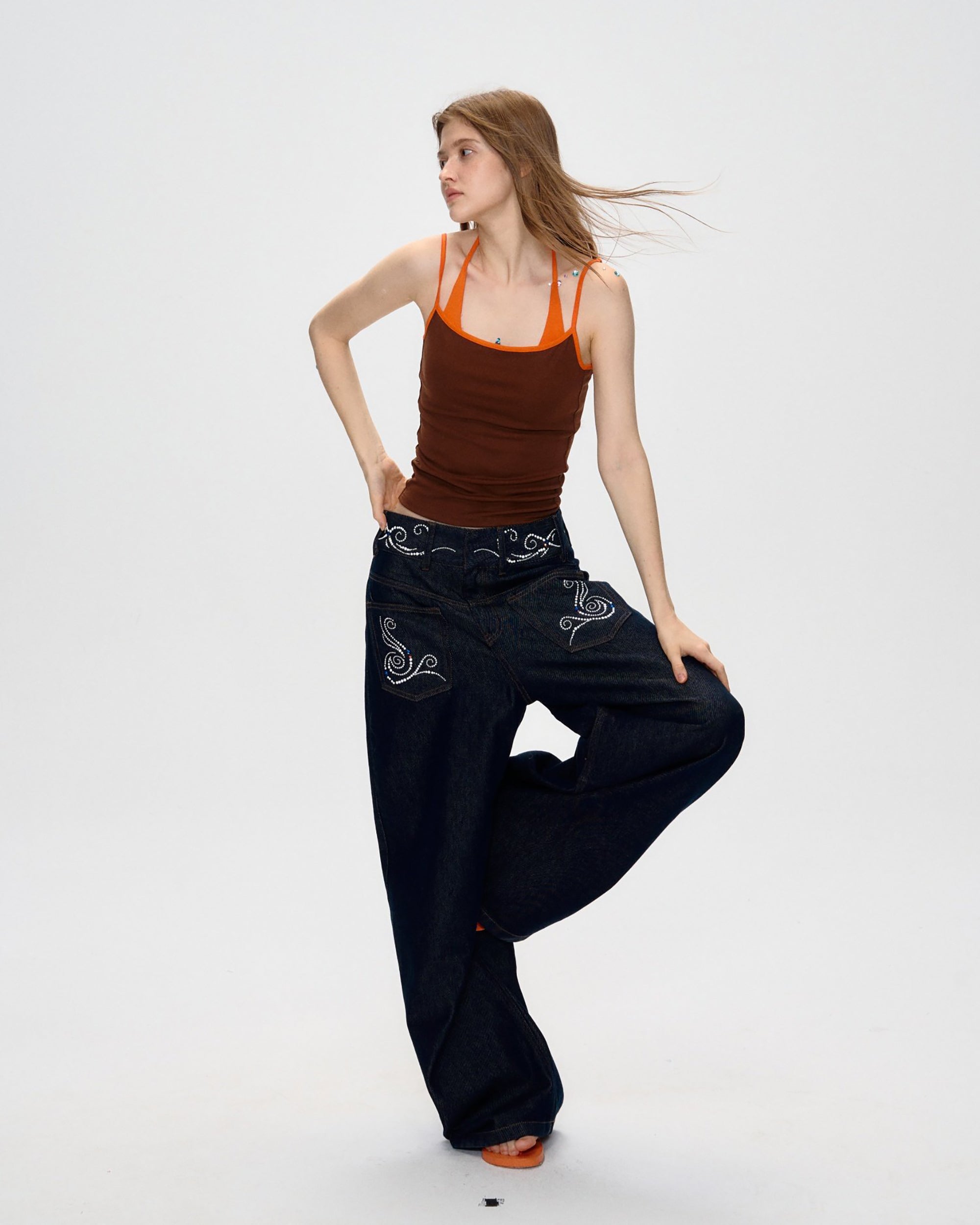 10AMSOTIIIIIIRED Wave Diamond Curved Wide-Leg Jeans