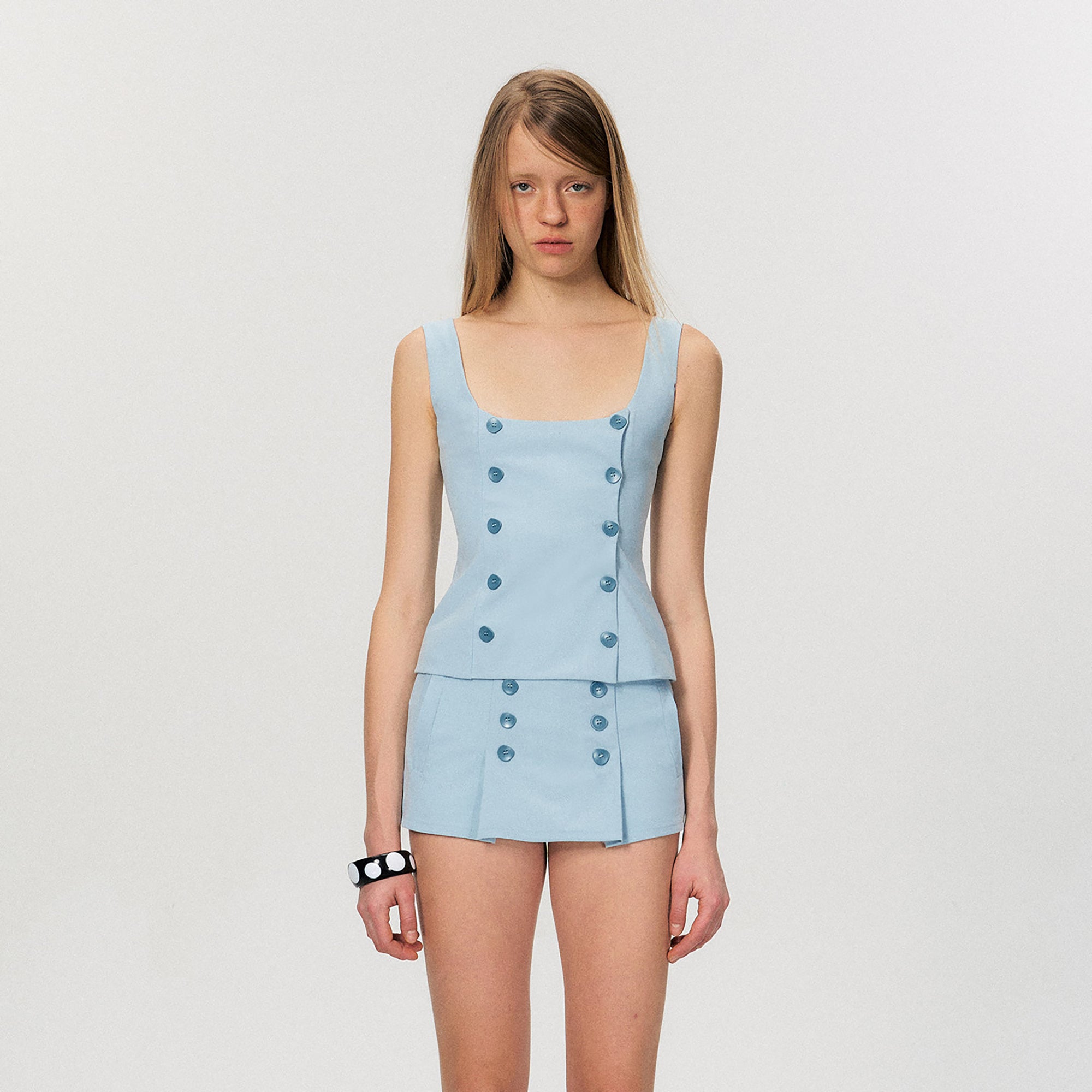THE NEVERMORE Retro Double-Breasted Vest Top And Mini Skirt Set