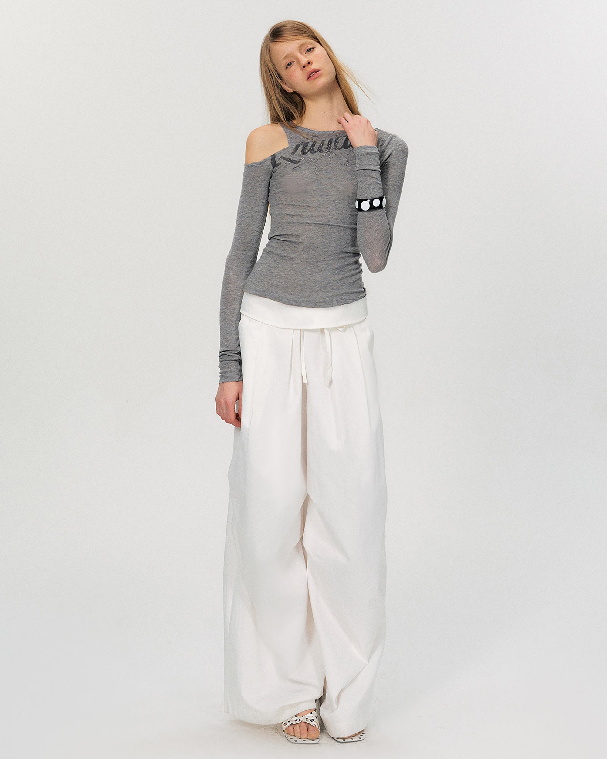 THE NEVERMORE Asym Neck Diamond Sheer Long-Sleeve Tee