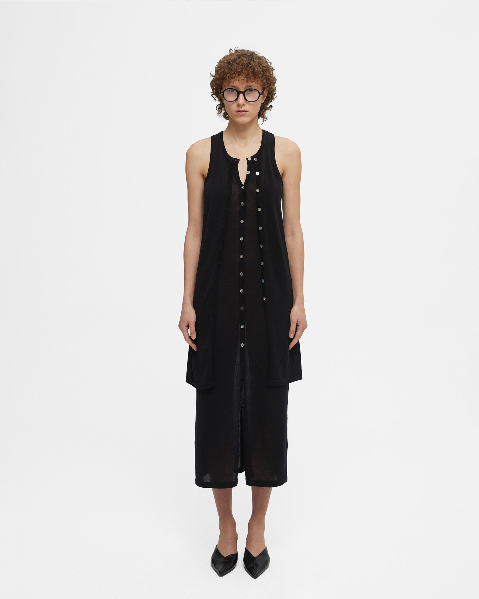 COMMAND N Shell-Button Layered Knit Midi Dress