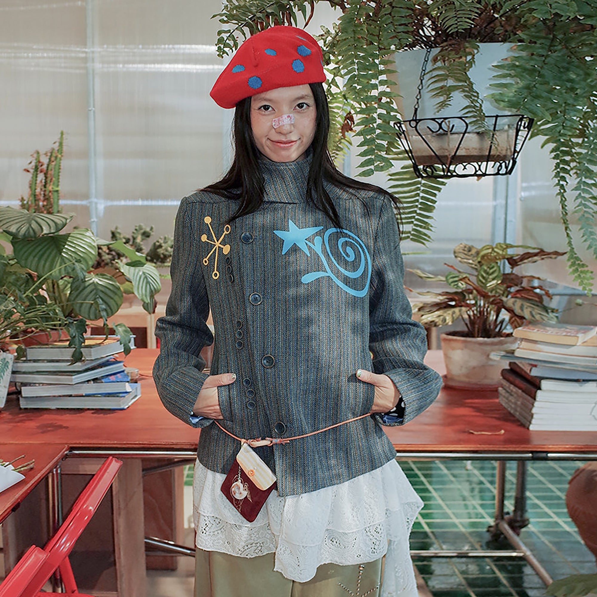 UNSOCIAL NIGHT Asym Placket Detachable Lace Trim Jacket