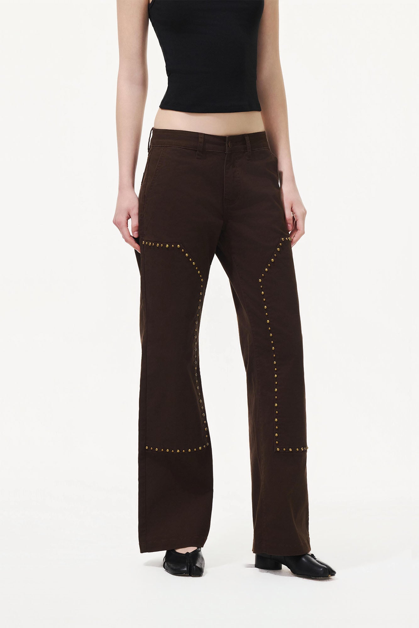 ARTIFICIAL WORLD Studded Double-Knee Straight-Leg Pants