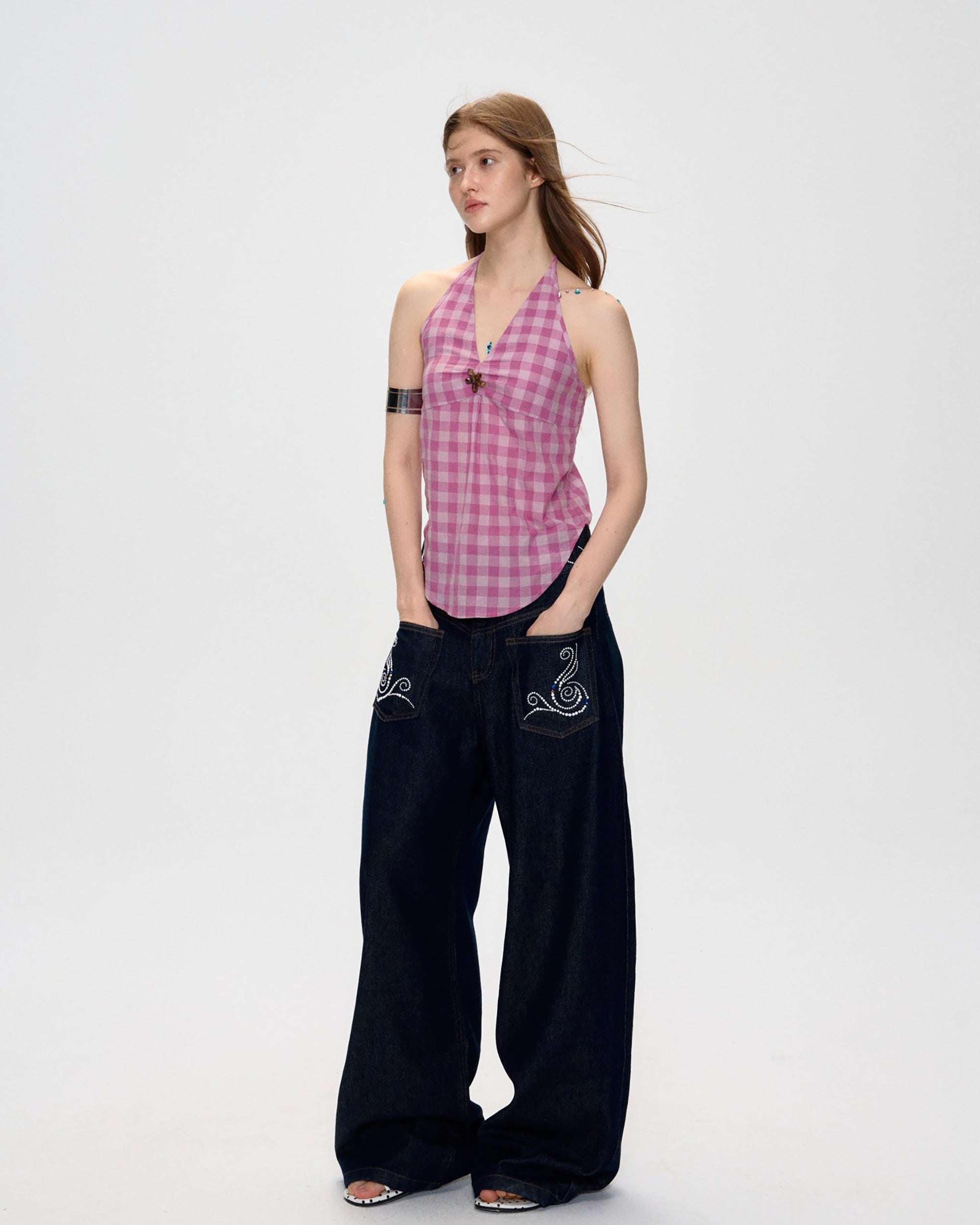 10AMSOTIIIIIIRED Wave Diamond Curved Wide-Leg Jeans