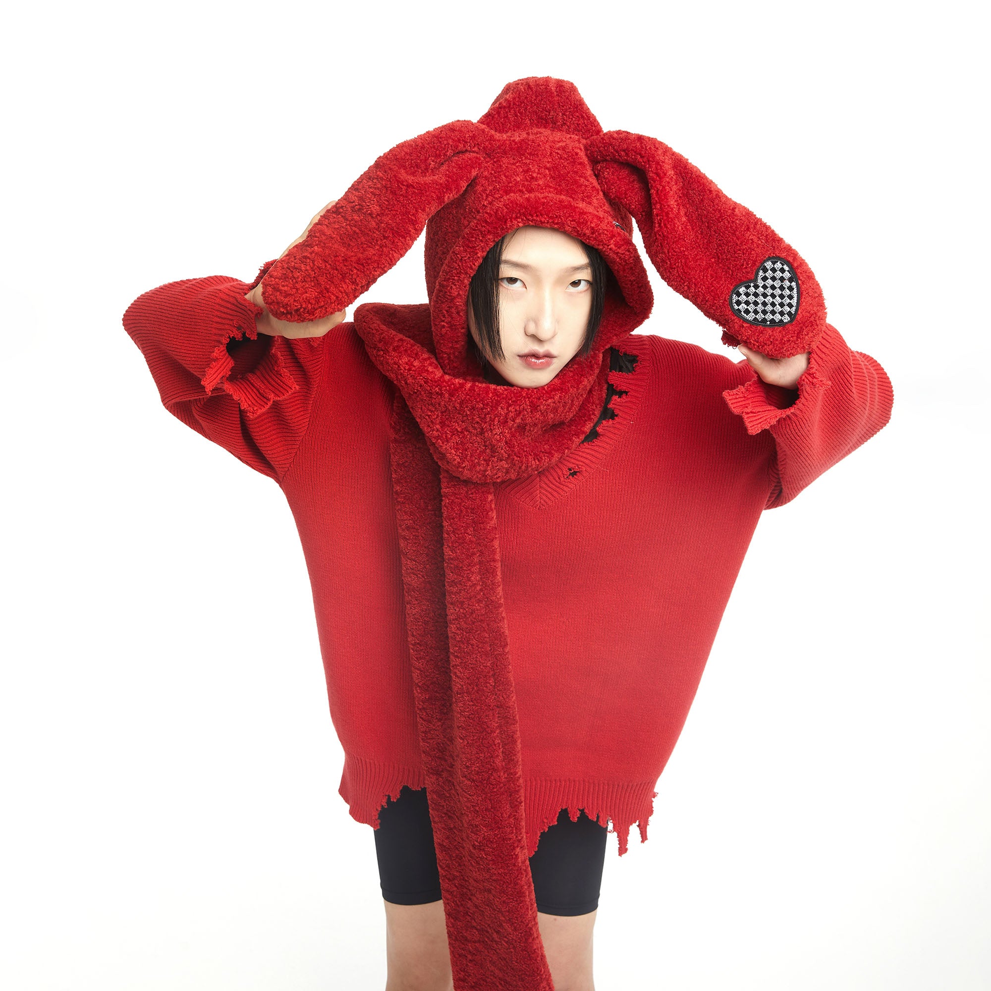 WHYNOTDANCE Plush Bunny-Ear Hooded Scarf