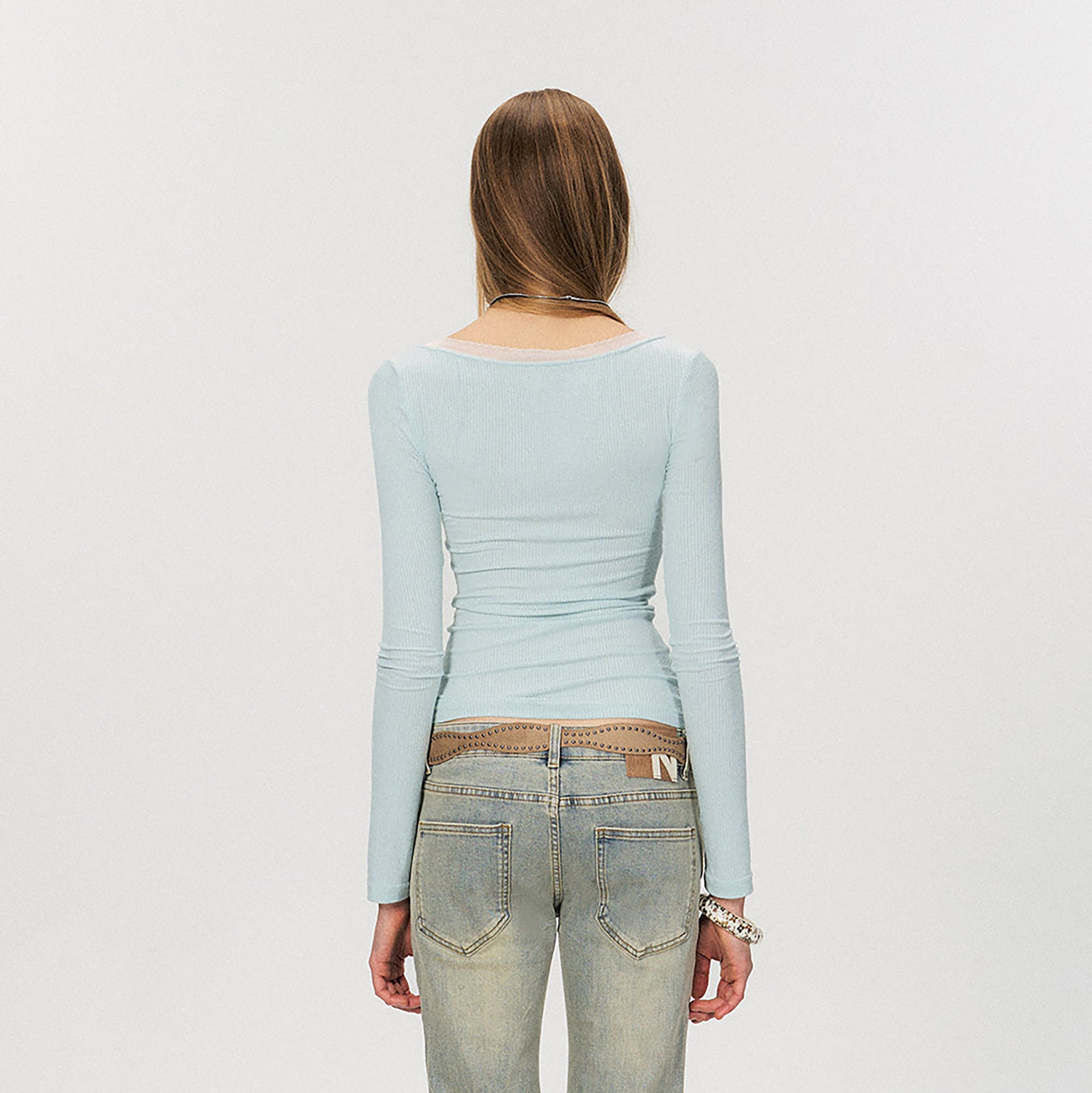 THE NEVERMORE Lace-Inset Deep V Twist Top