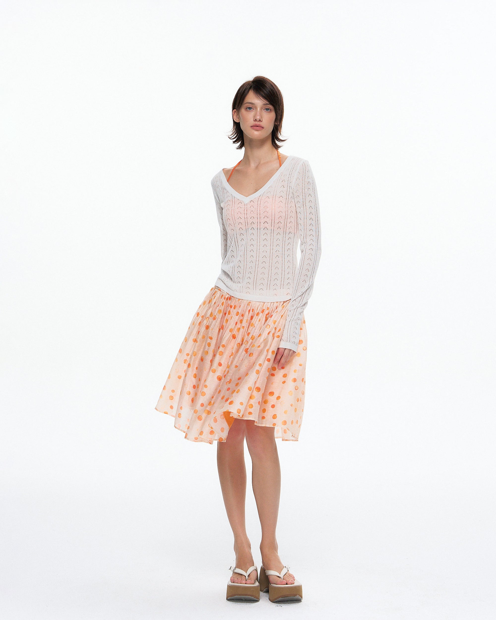10AMSOTIIIIIIRED Polka Dot Linen Puff Midi Skirt