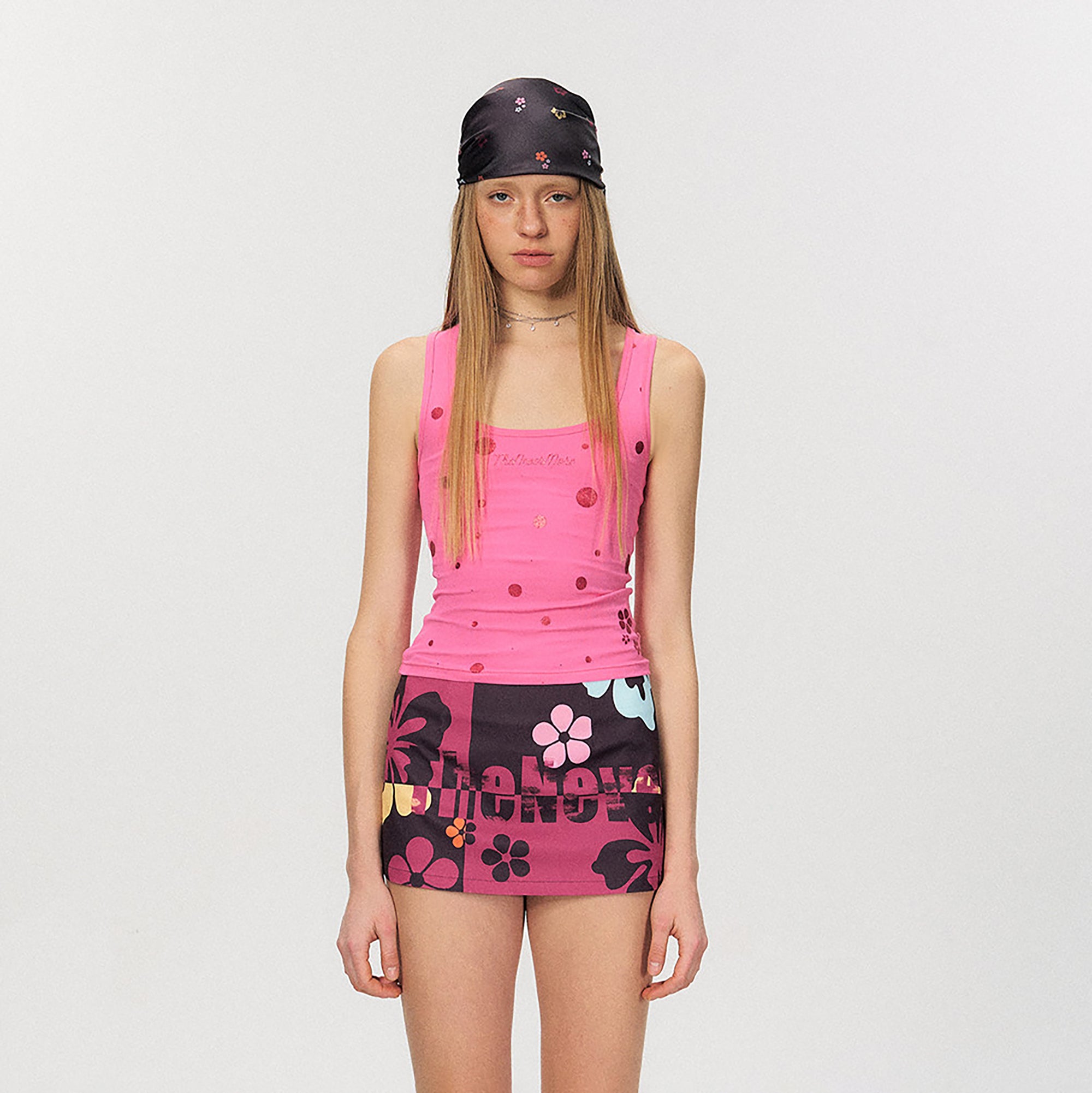 THE NEVERMORE Retro Foil Polka Dot Rib Tank Top